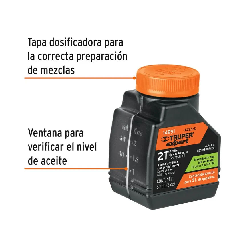 Aceite sintético para motor de 2 tiempos, 60 ml ACES-2, Foto 2 Tienda en línea de herramientas Truper