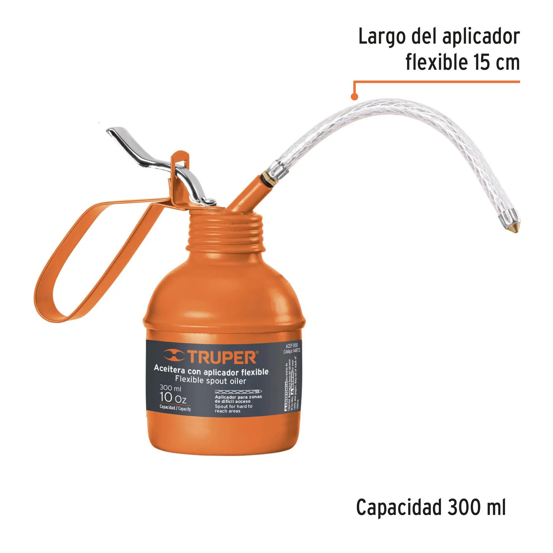 Aceitera de 300 ml (10 oz) con aplicador flexible, Truper ACEF-300, Foto 3 Tienda en línea de herramientas Truper