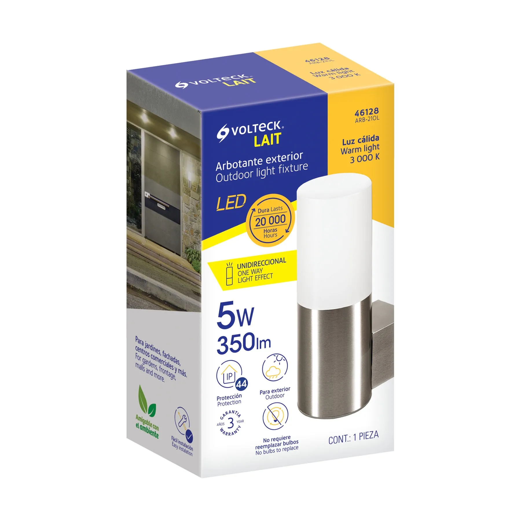 Arbotante decorativo de LED 5 W 1 spot luz cálida, Volteck ARB-210L, Foto 3 Tienda en línea de herramientas Truper