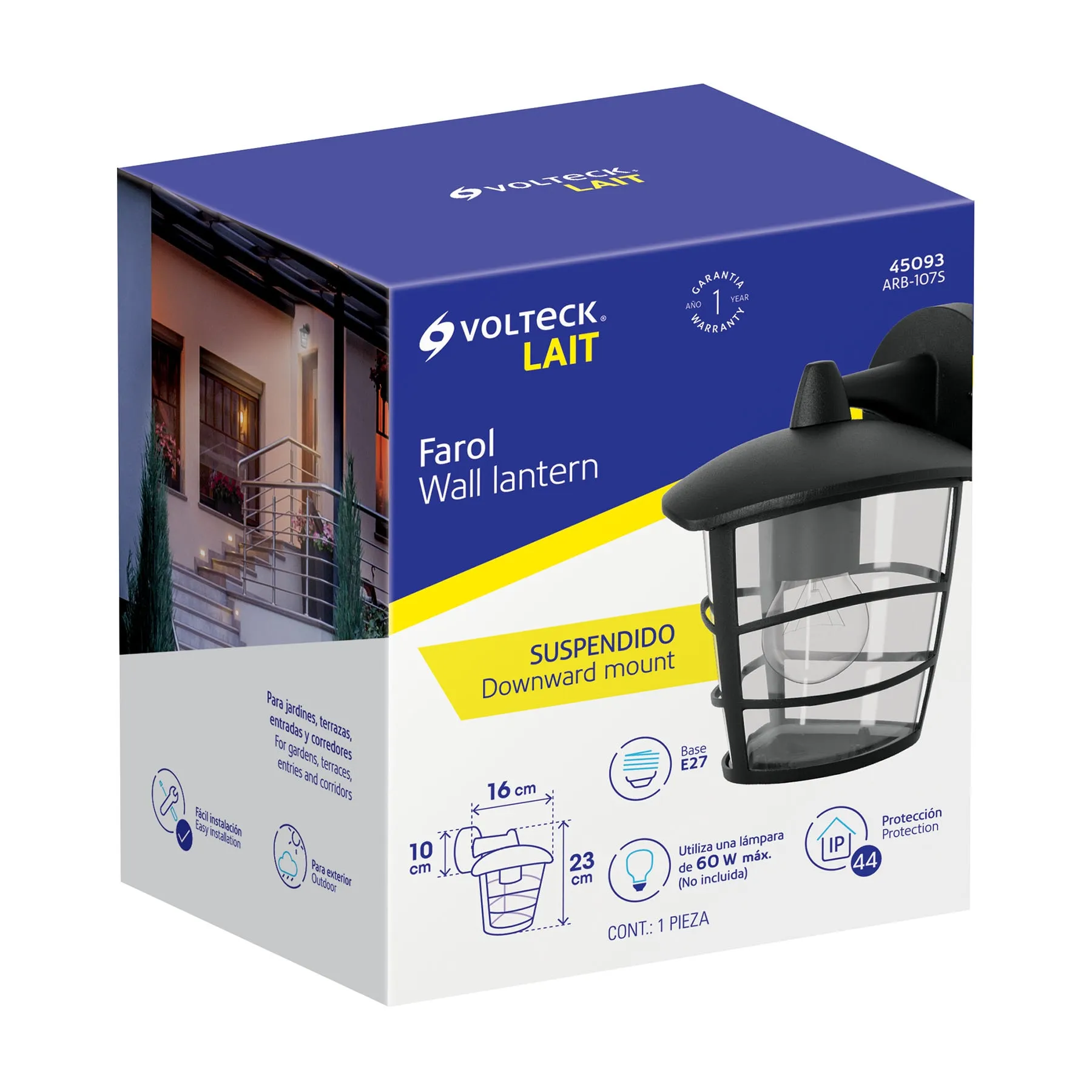 Arbotante tipo farol moderno suspendido p/exteriores, negro ARB-107S, Foto 3 Tienda en línea de herramientas Truper