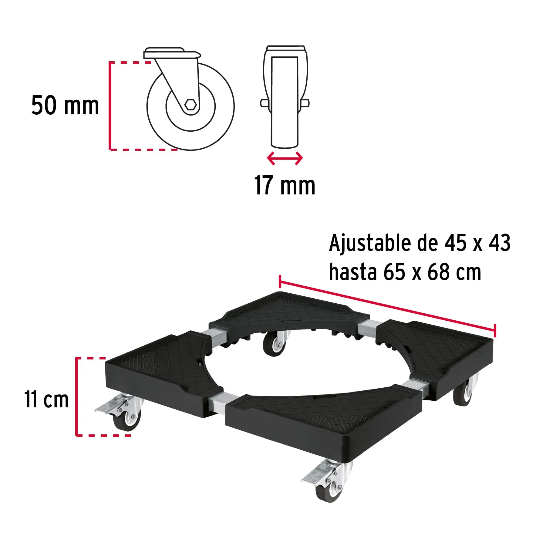 Base universal con ruedas para línea blanca, Fiero BARU-45, Foto 3 Tienda en línea de herramientas Truper