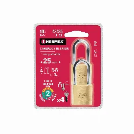 Blíster con 2 candados de latón de 25mm con gancho largo, Foto 1 Tienda en línea de herramientas Truper