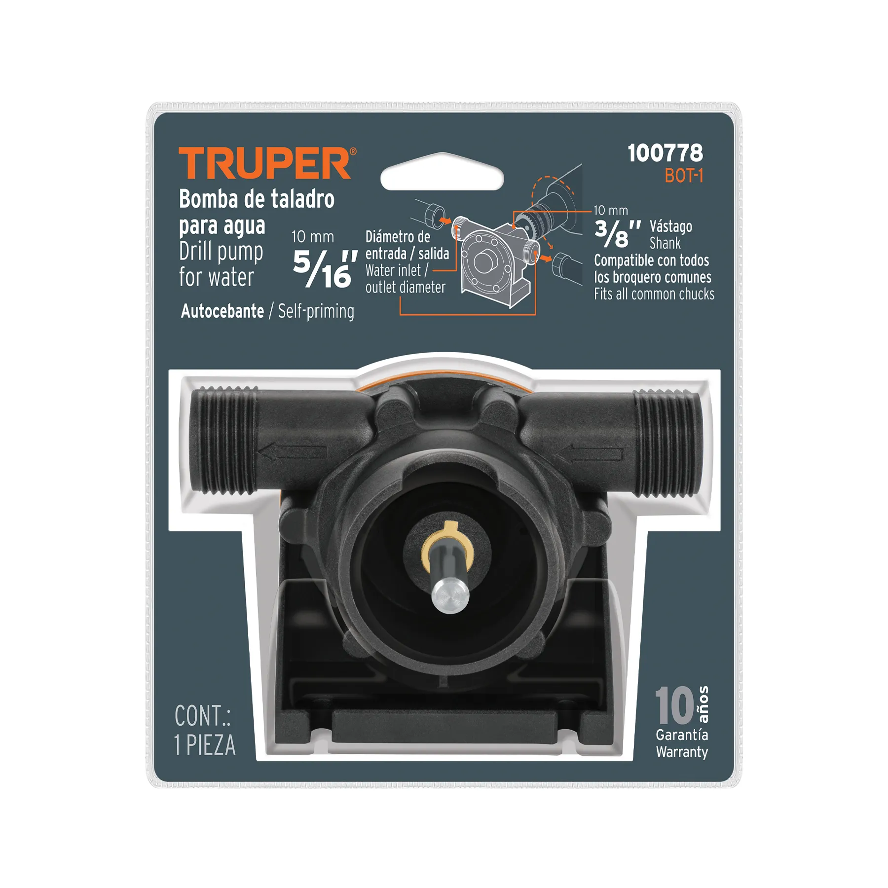 Bomba autocebante para uso con taladro, TRUPER BOT-1, Foto 2 Tienda en línea de herramientas Truper