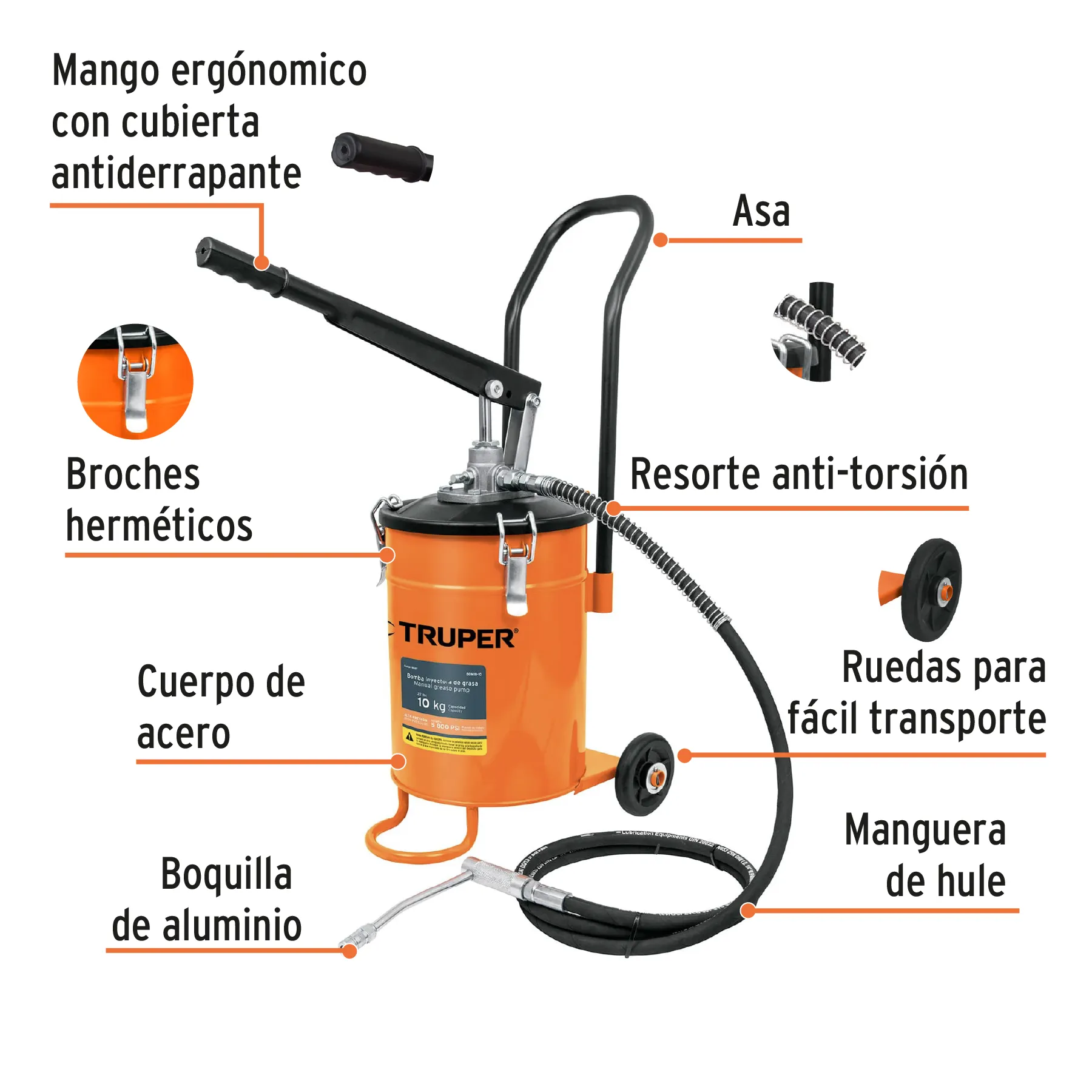 Bomba inyectora de grasa, 10 kg, Truper BOMIN-10, Foto 2 Tienda en línea de herramientas Truper