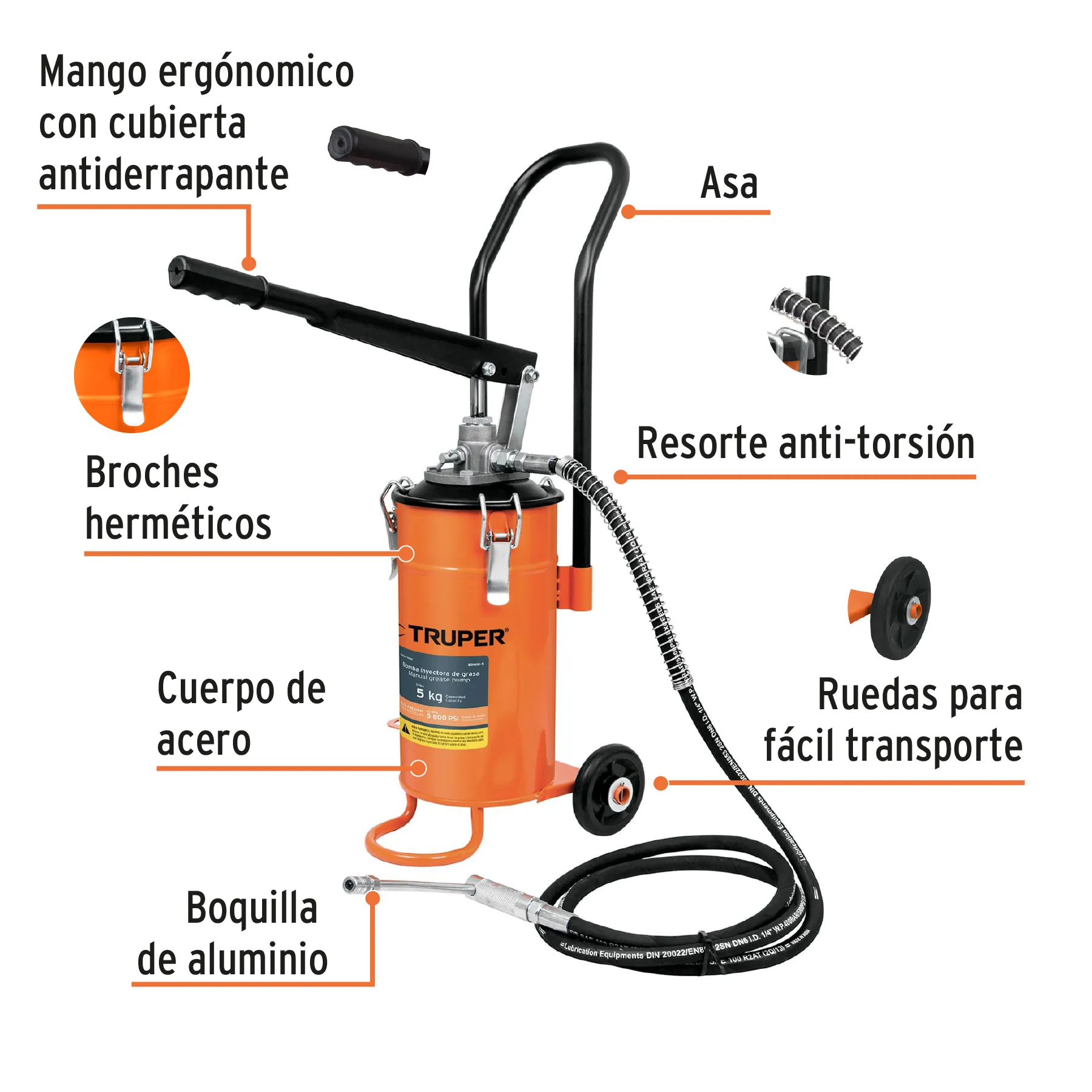 Bomba inyectora de grasa, 5 kg, Truper BOMIN-5, Foto 2 Tienda en línea de herramientas Truper