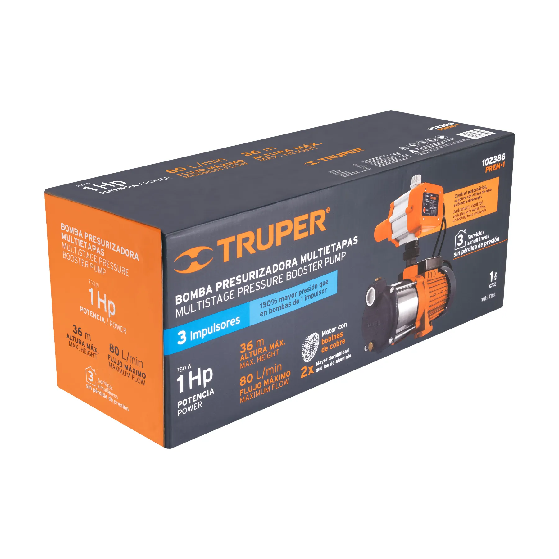 Bomba presurizadora multietapas 1 HP con control, Truper PREM-1, Foto 4 Tienda en línea de herramientas Truper