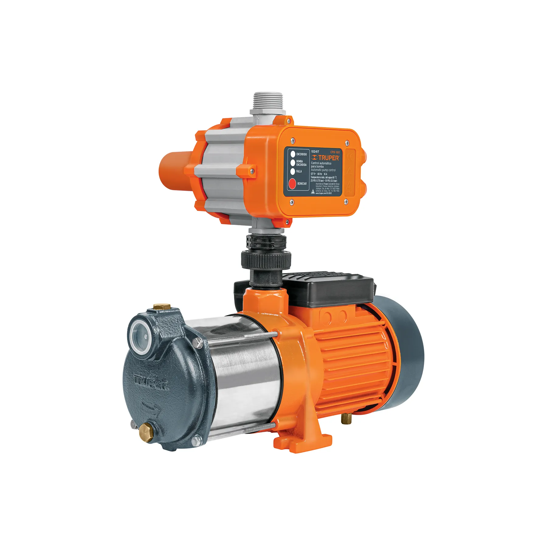 Bomba presurizadora multietapas 1 HP con control, Truper Bomba presurizadora multietapas 1 HP con control, Truper, Foto 1 Tienda en línea de herramientas Truper