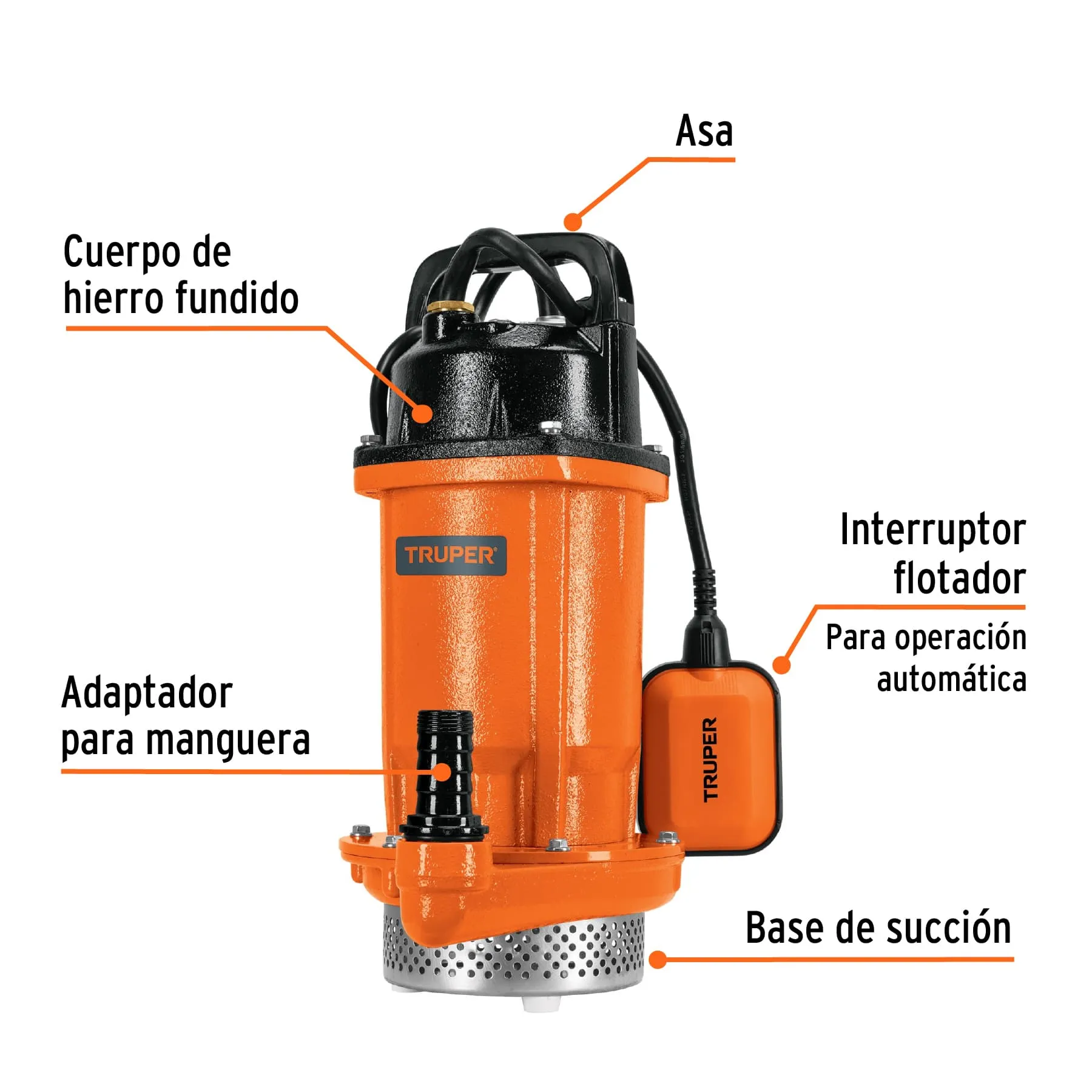 Bomba sumergible hierro fundido, agua limpia, 1 HP, TRUPER BOS-1LH, Foto 2 Tienda en línea de herramientas Truper