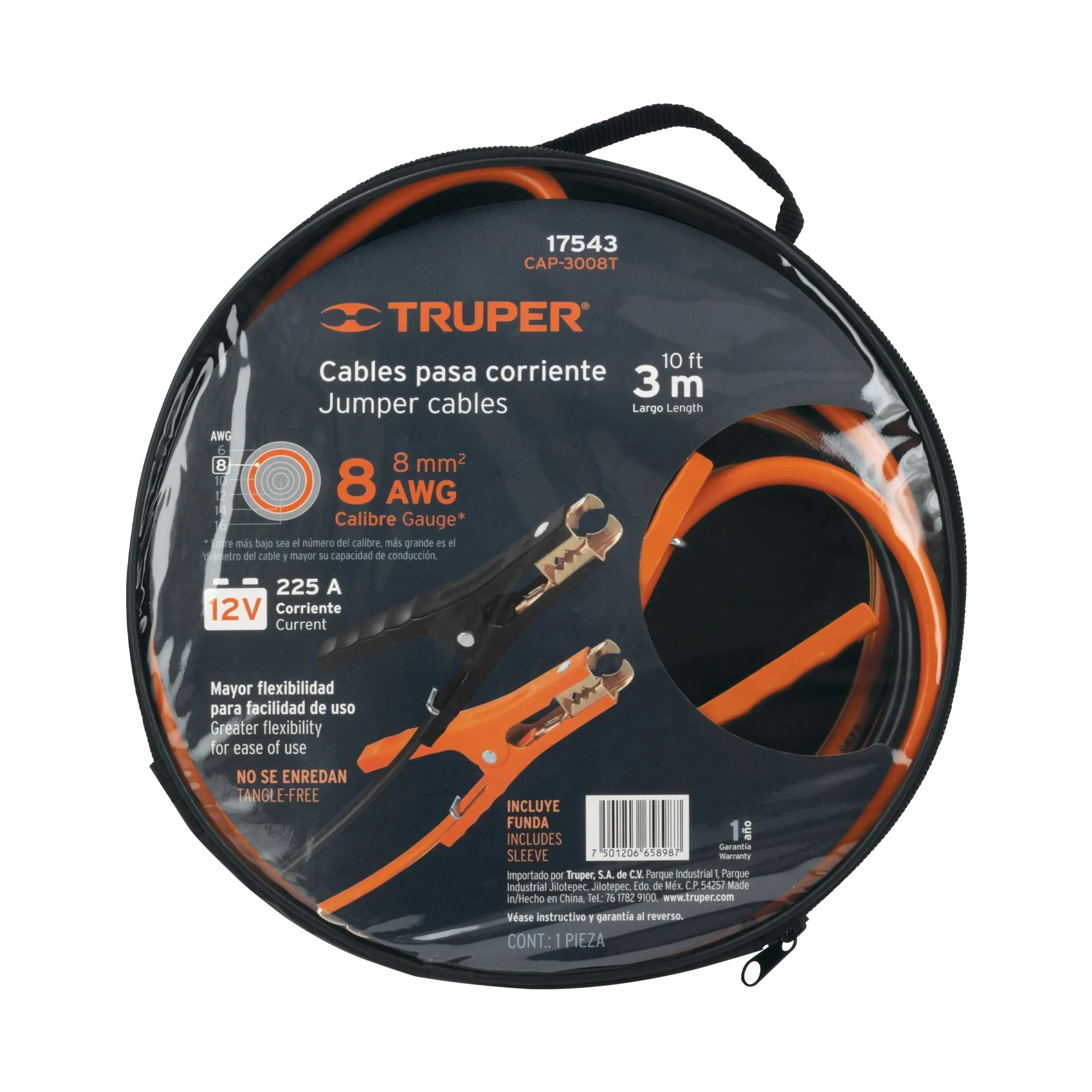 Cables pasa corriente 3 m, 225 A, 8 AWG, con funda, Truper CAP-3008T, Foto 4 Tienda en línea de herramientas Truper