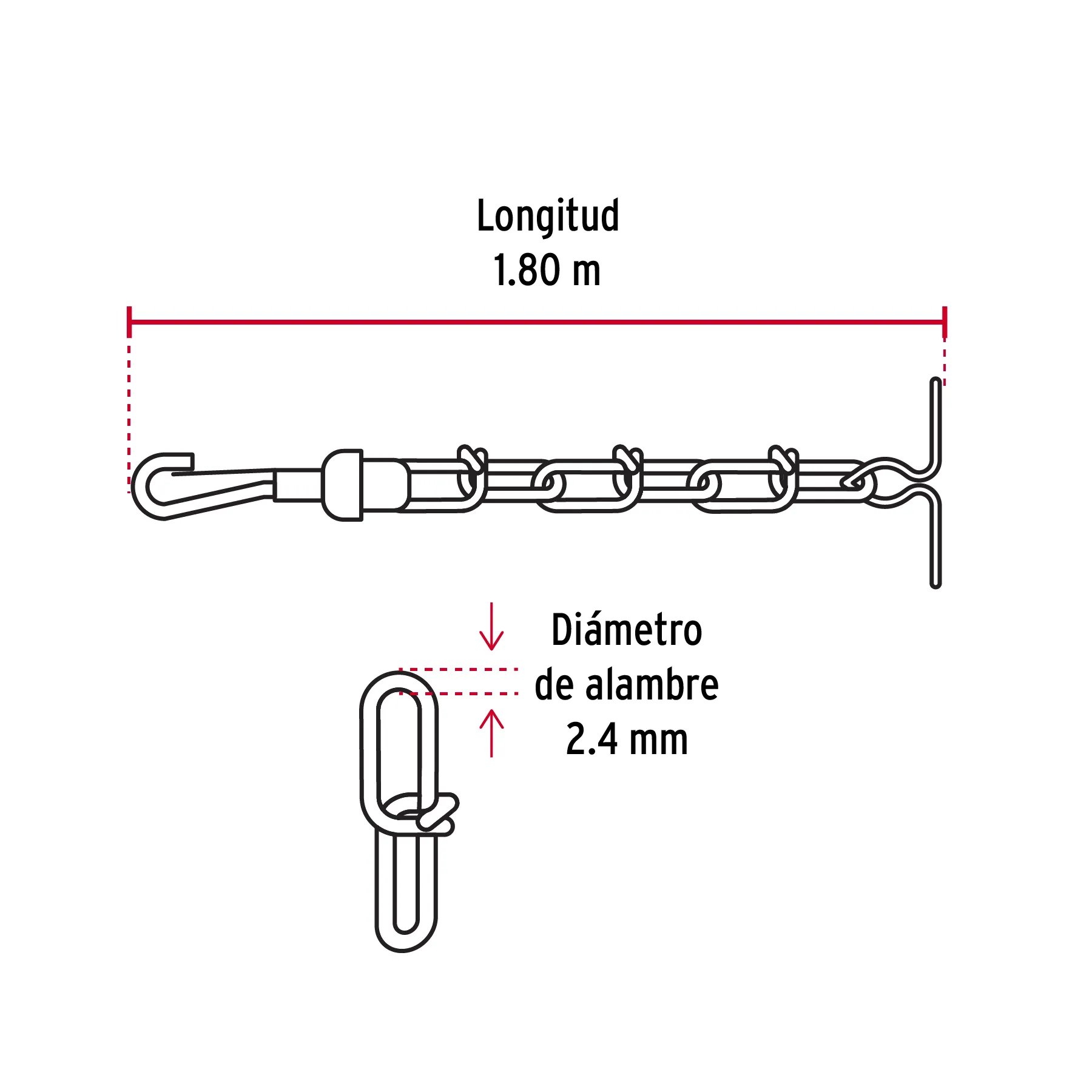 Cadena de 1.8 m de amarre para perro, 2.4 mm, Fiero CAPE-30V, Foto 3 Tienda en línea de herramientas Truper