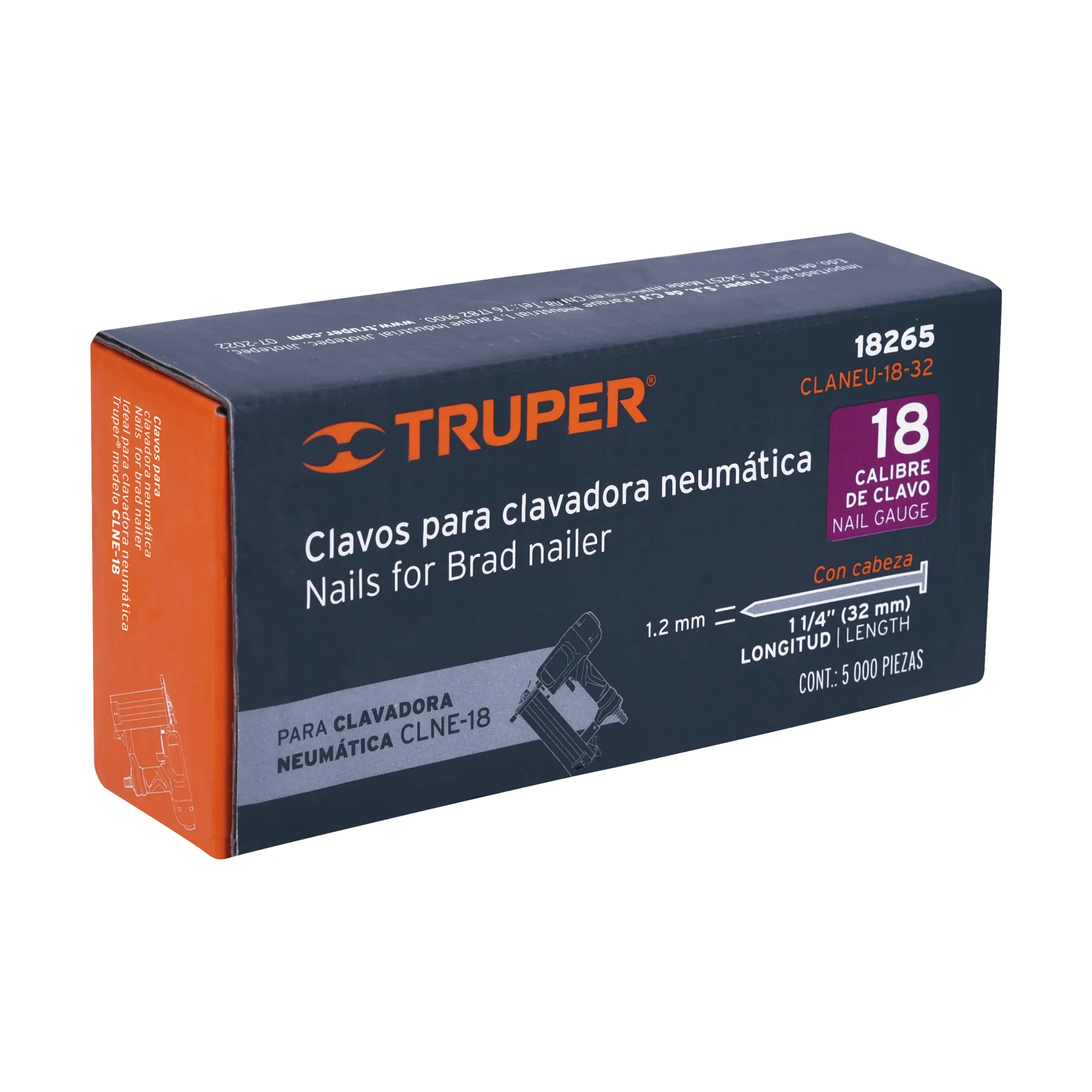 Caja con 5000 clavos calibre 18, 32 mm para CLNE-18, Truper CLANEU-18-32, Foto 4 Tienda en línea de herramientas Truper