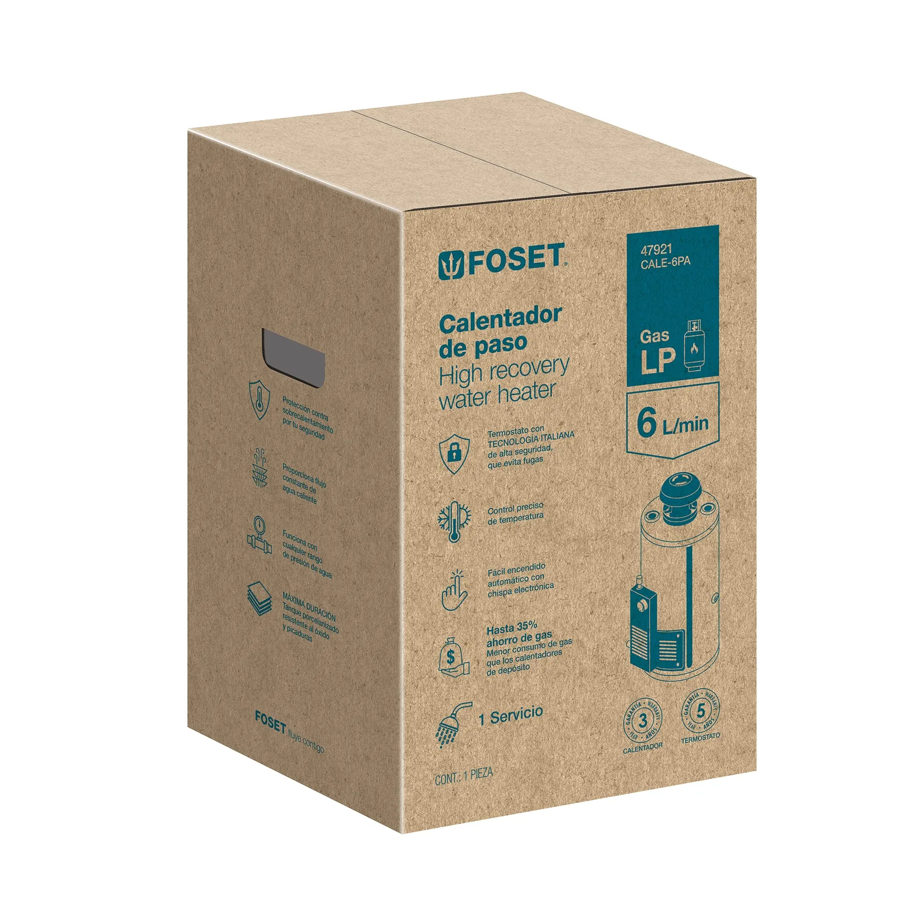 Calentador de paso, rápida recup, 6L, 1 serv, gas LP, Foset CALE-6PA, Foto 4 Tienda en línea de herramientas Truper