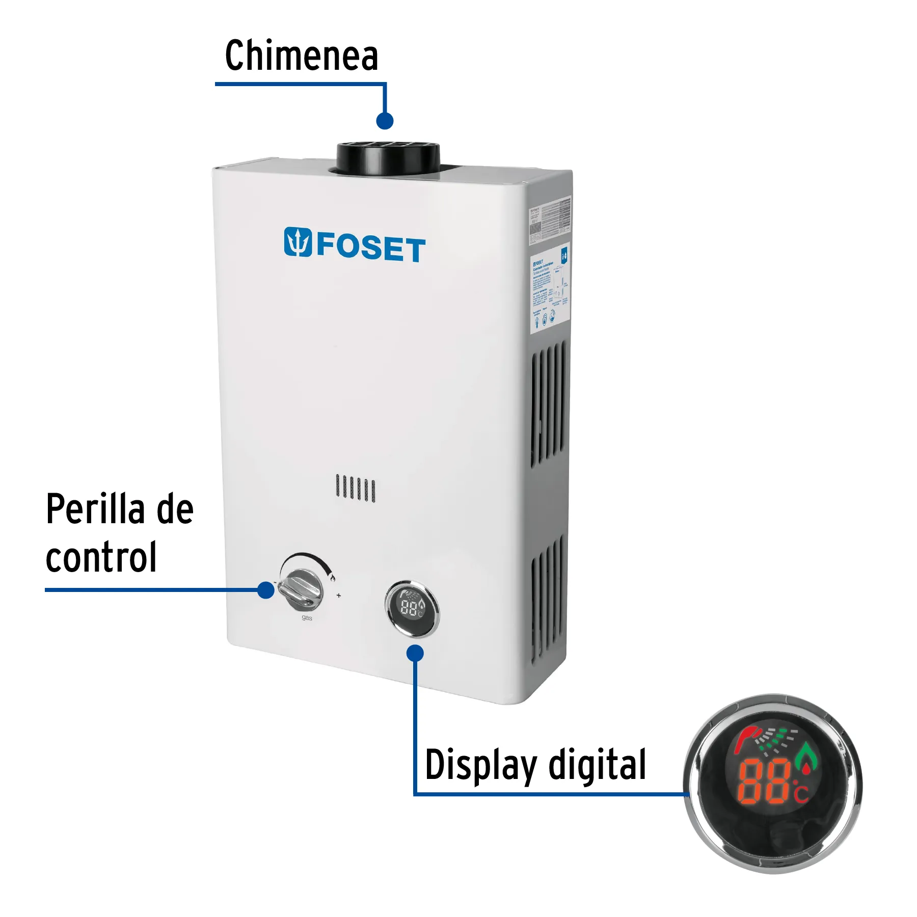 Calentador instantáneo, 6L, 1 servicio, gas LP, Foset CALE-6I, Foto 2 Tienda en línea de herramientas Truper