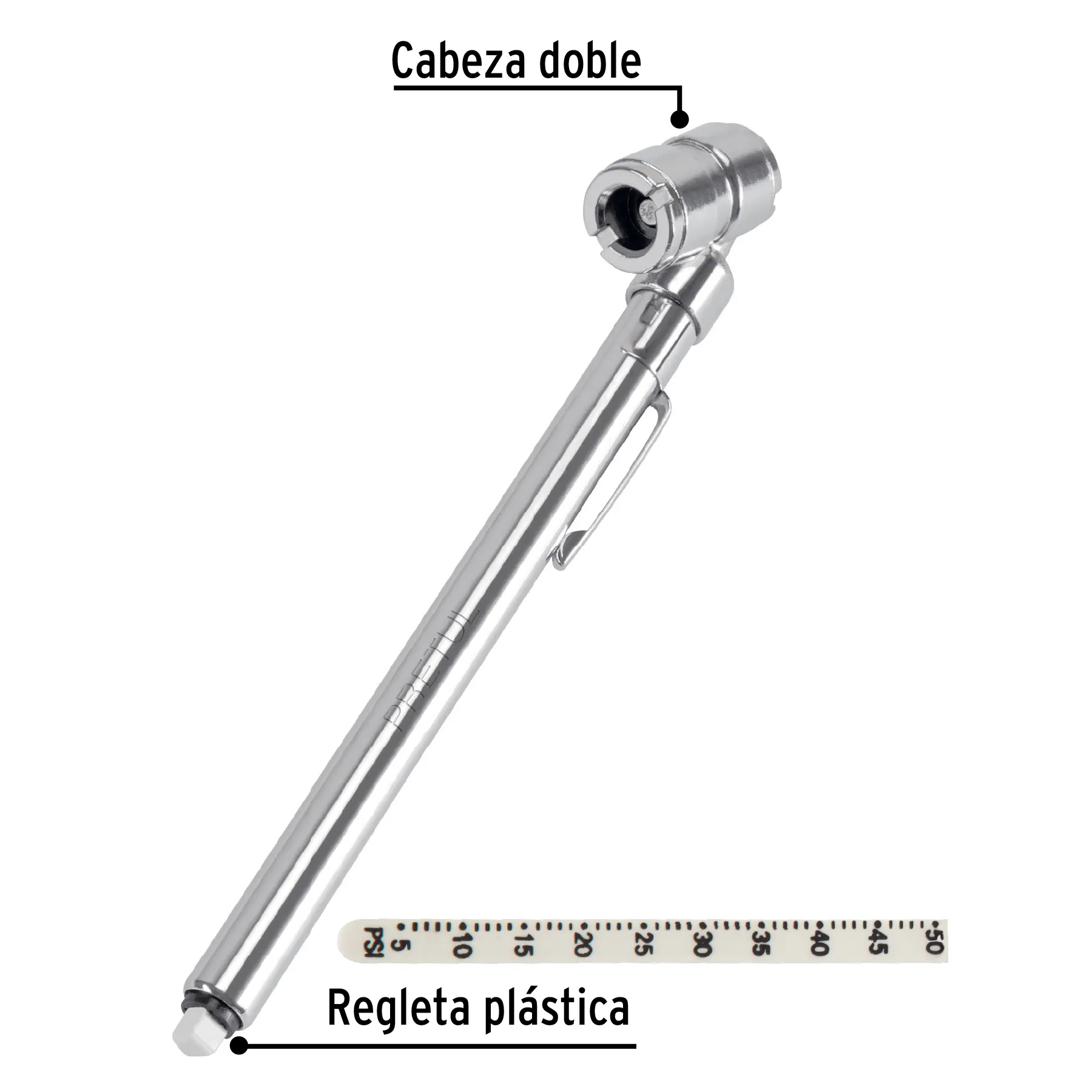 Calibrador de presión 50 psi, cabeza doble, Pretul MEA-50DP, Foto 2 Tienda en línea de herramientas Truper