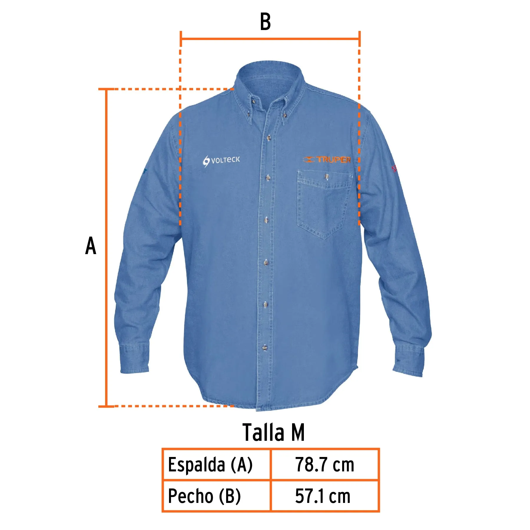 Camisa de mezclilla manga larga para hombre, M, Truper CAM-MEZ-LM, Foto 3 Tienda en línea de herramientas Truper