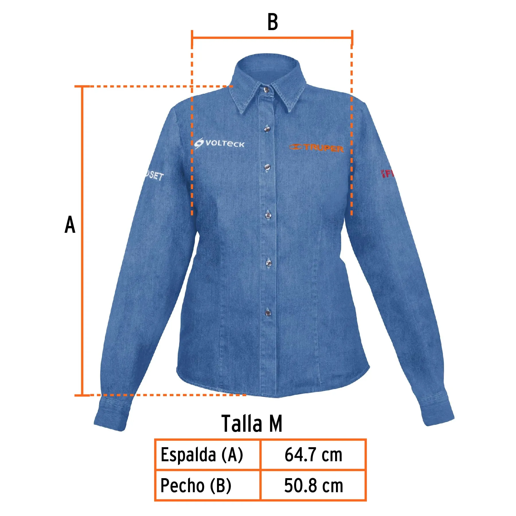 Camisa de mezclilla manga larga para mujer, M, Truper CAM-MEZ-DLM, Foto 3 Tienda en línea de herramientas Truper