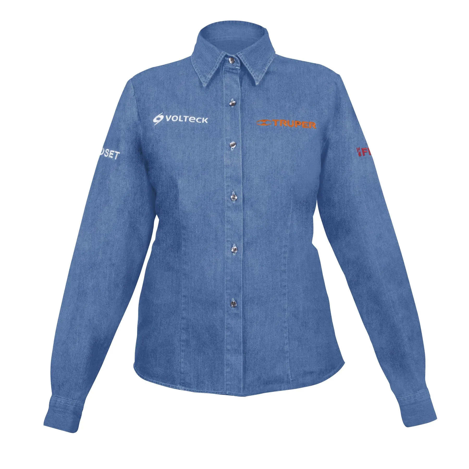 Camisa de mezclilla manga larga para mujer, M, Truper Camisa de mezclilla manga larga para mujer, M, Truper, Foto 1 Tienda en línea de herramientas Truper