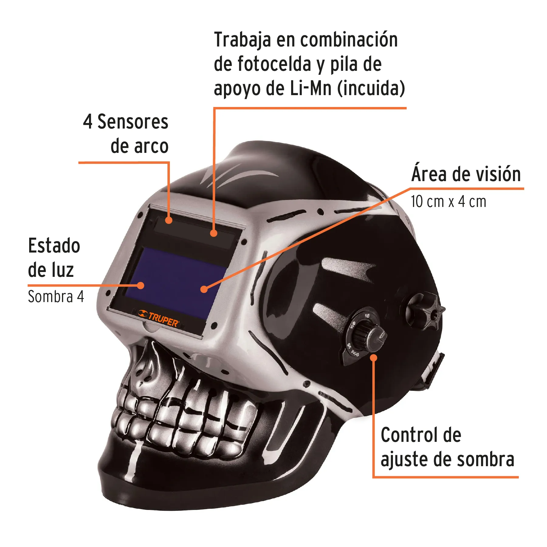 Careta electrónica p/soldar, panel digital, calavera, 9 a 13 CAREL-913C, Foto 2 Tienda en línea de herramientas Truper