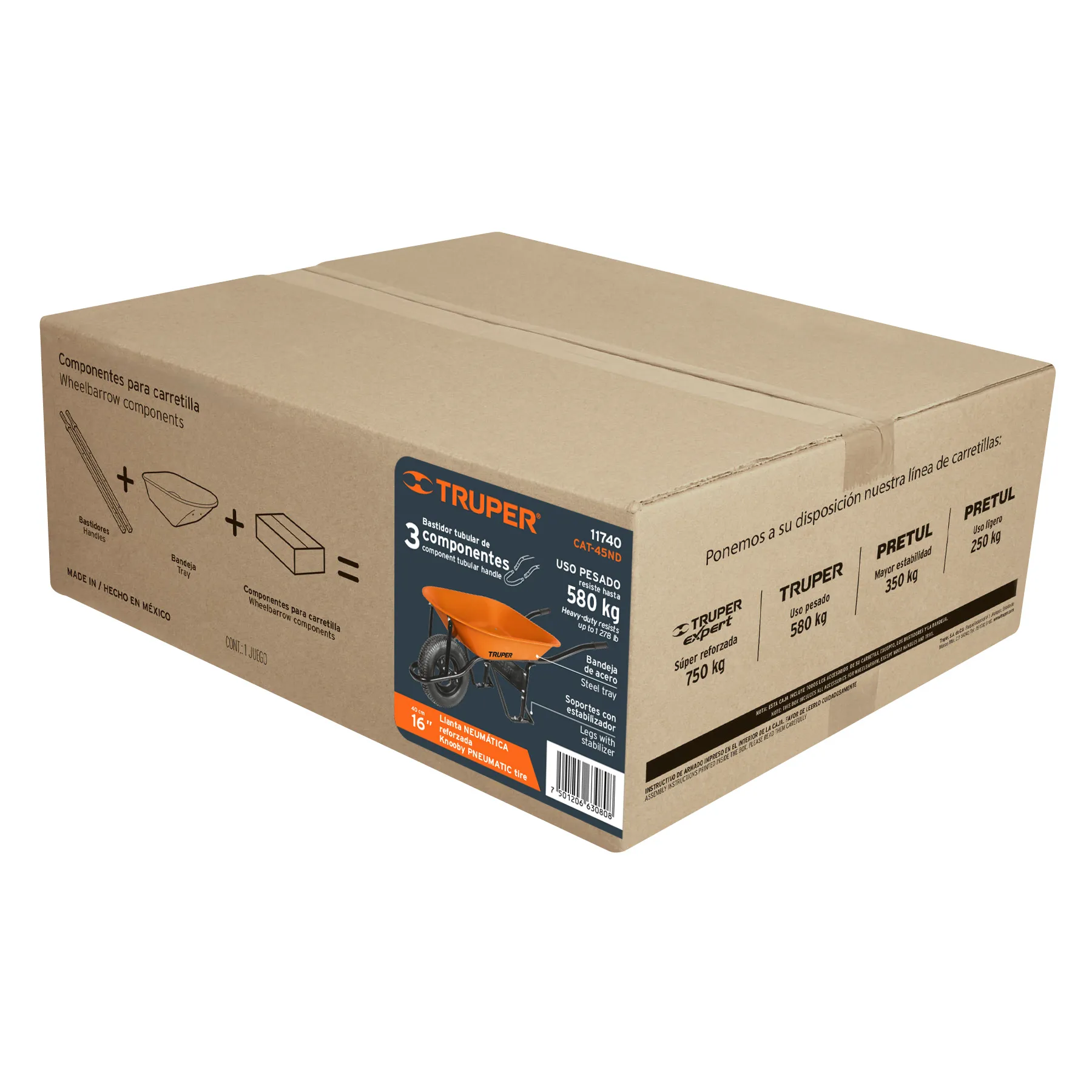 Carretilla 4.5 ft3 Neumática, bastidor tubular, Truper CAT-45ND, Foto 2 Tienda en línea de herramientas Truper