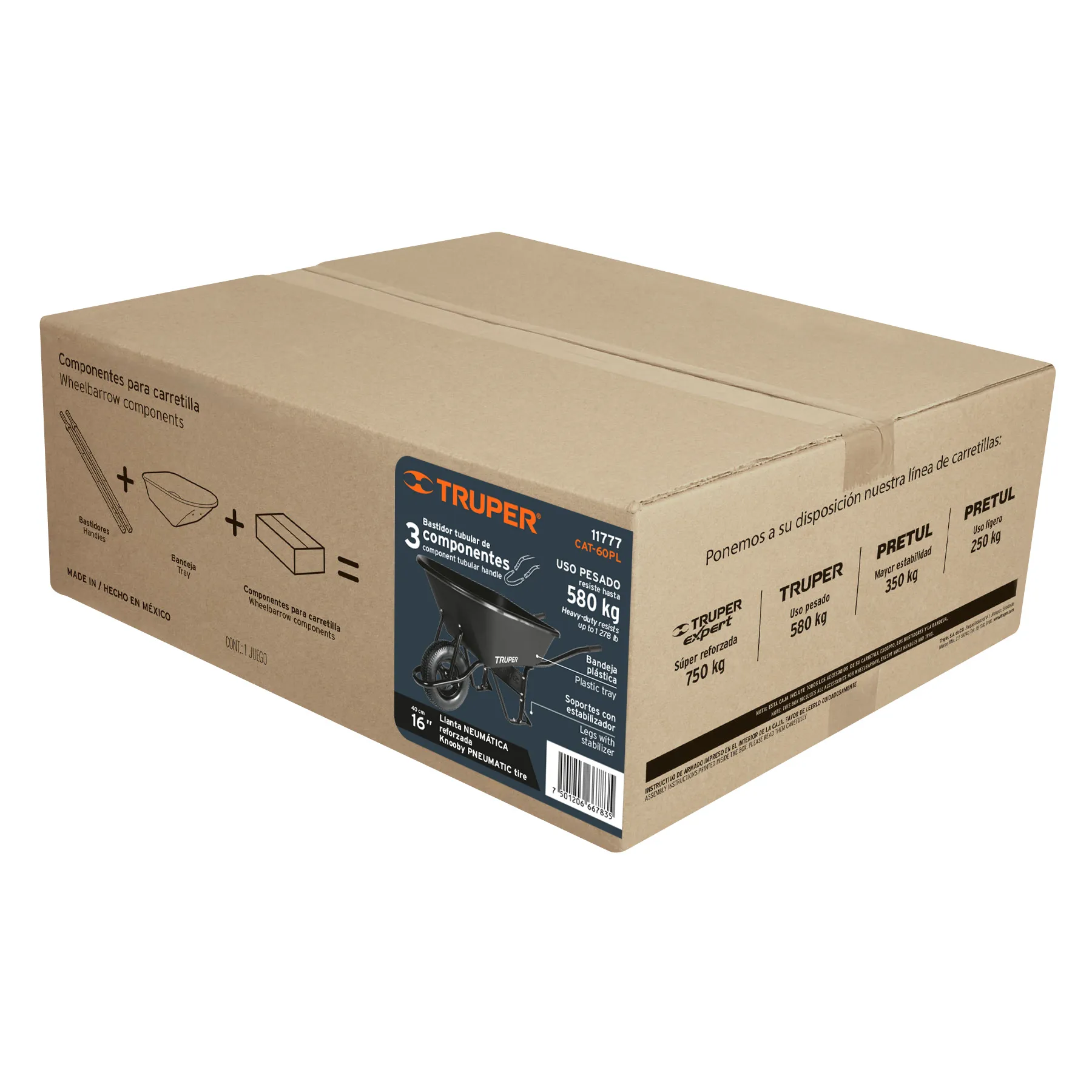 Carretilla concha plástica 6 ft3 Neumática, bastidor tubular CAT-60PL, Foto 2 Tienda en línea de herramientas Truper