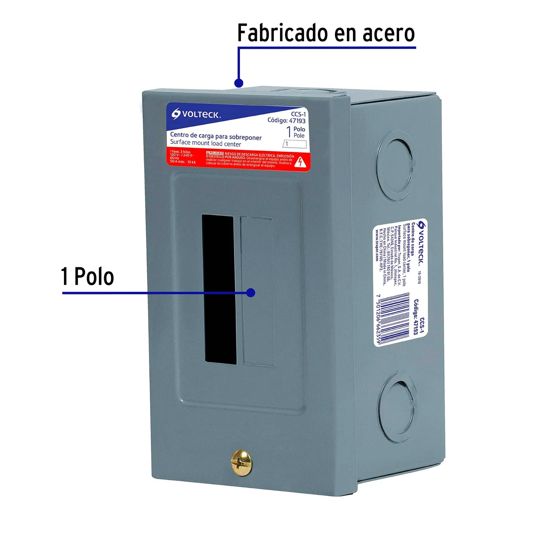 Centro de carga de sobreponer, 1 polo, Volteck CCS-1, Foto 2 Tienda en línea de herramientas Truper
