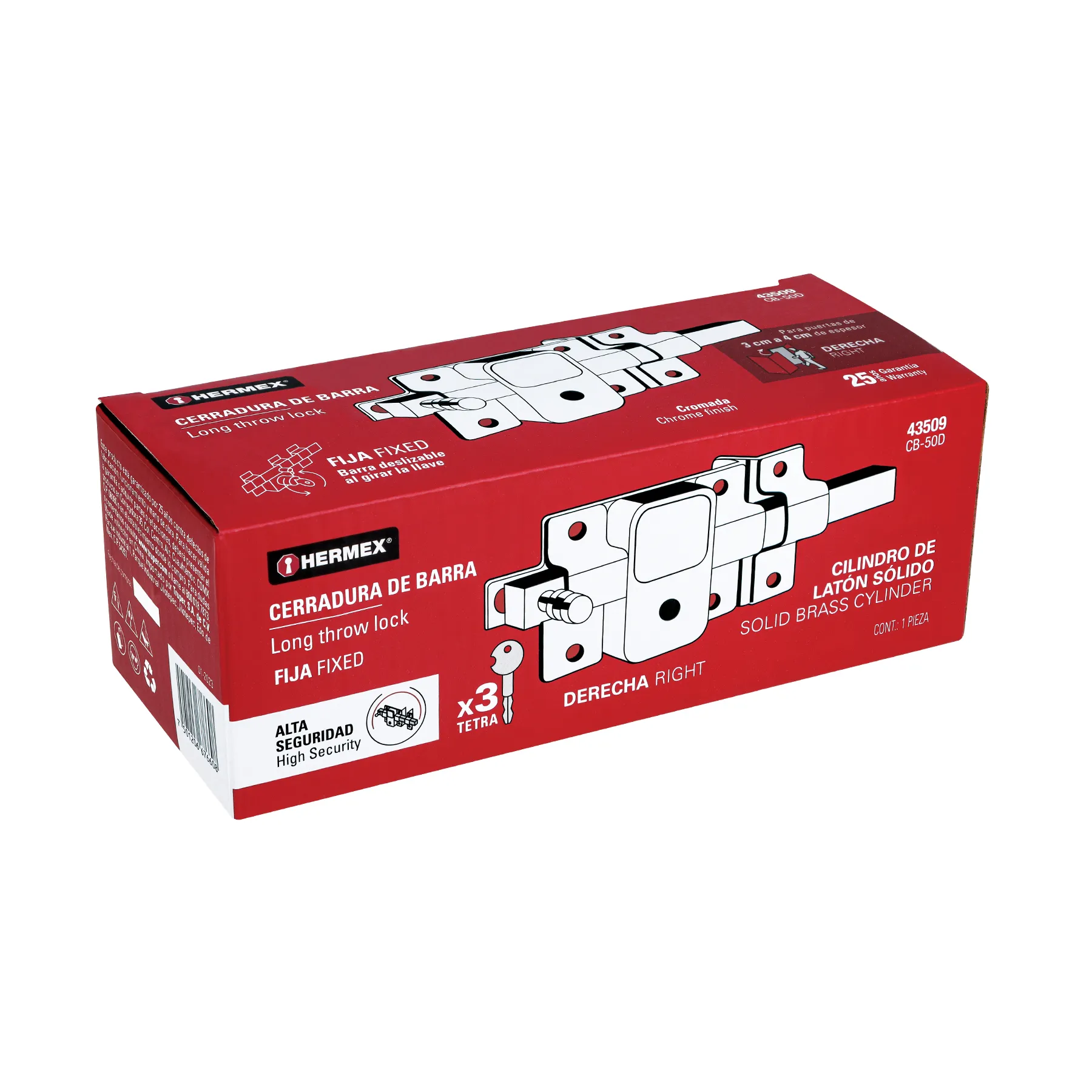 Cerradura de barra fija, llave tetra, derecha, HERMEX CB-50D, Foto 3 Tienda en línea de herramientas Truper