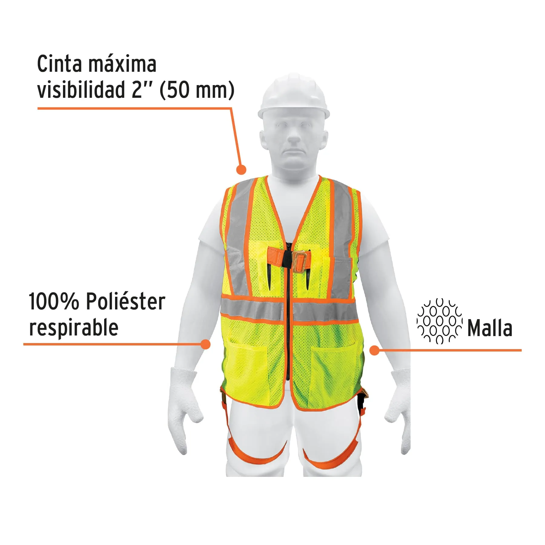 Chaleco de seguridad para arnés, alta visibilidad, verde CHS-700VA, Foto 2 Tienda en línea de herramientas Truper