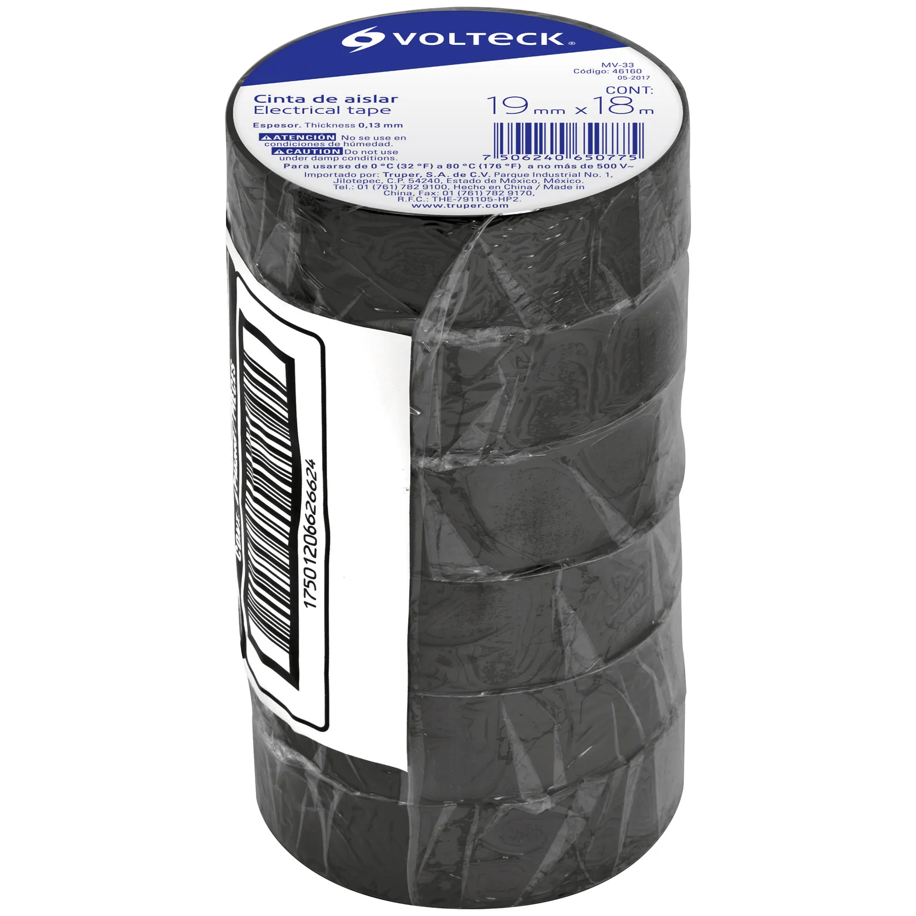 Cinta de aislar de 18 m x 19 mm, negra, Volteck MV-33, Foto 4 Tienda en línea de herramientas Truper
