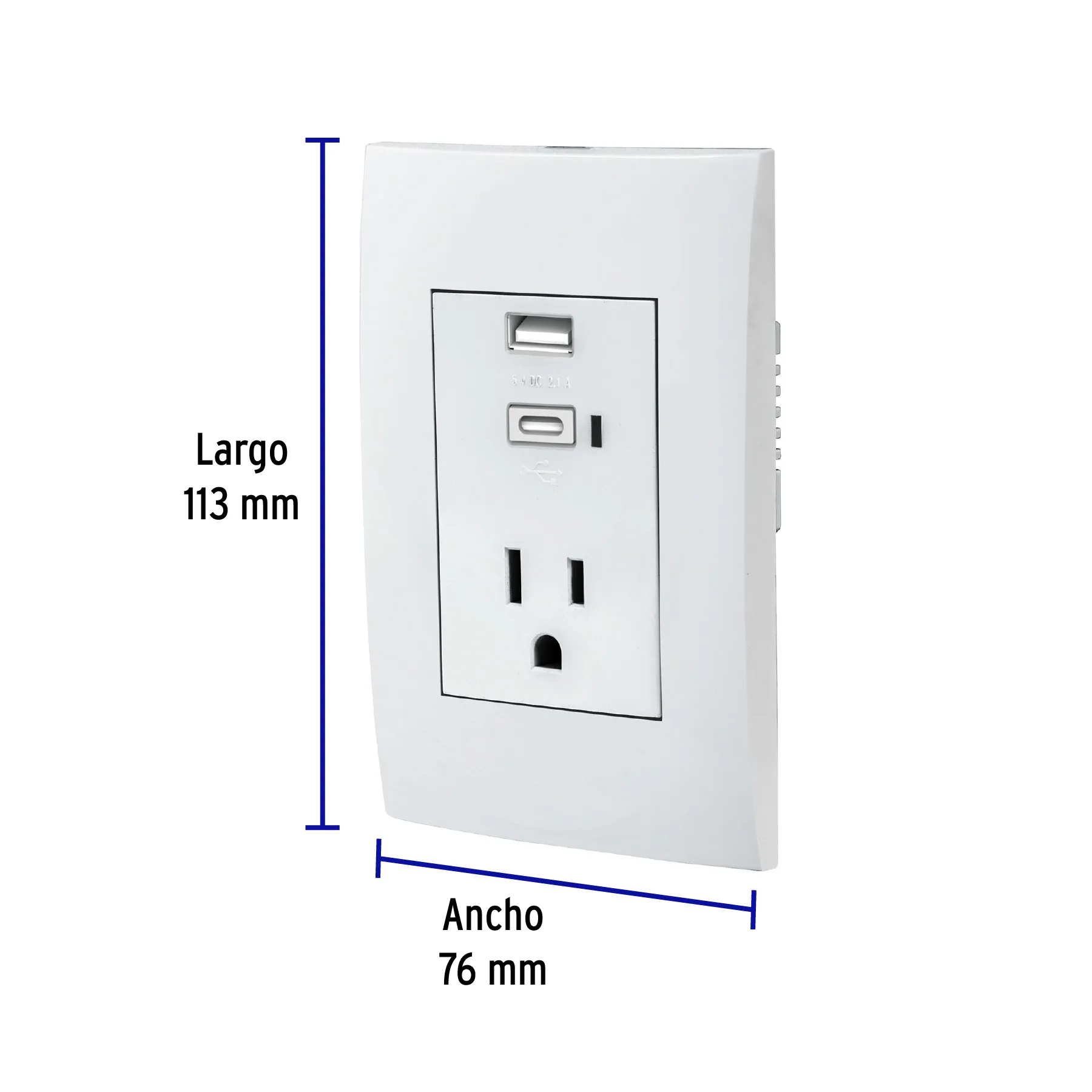 Contacto 2polos + tierra con 2 puertos USB, Oslo, blanco COUSB-OB, Foto 2 Tienda en línea de herramientas Truper