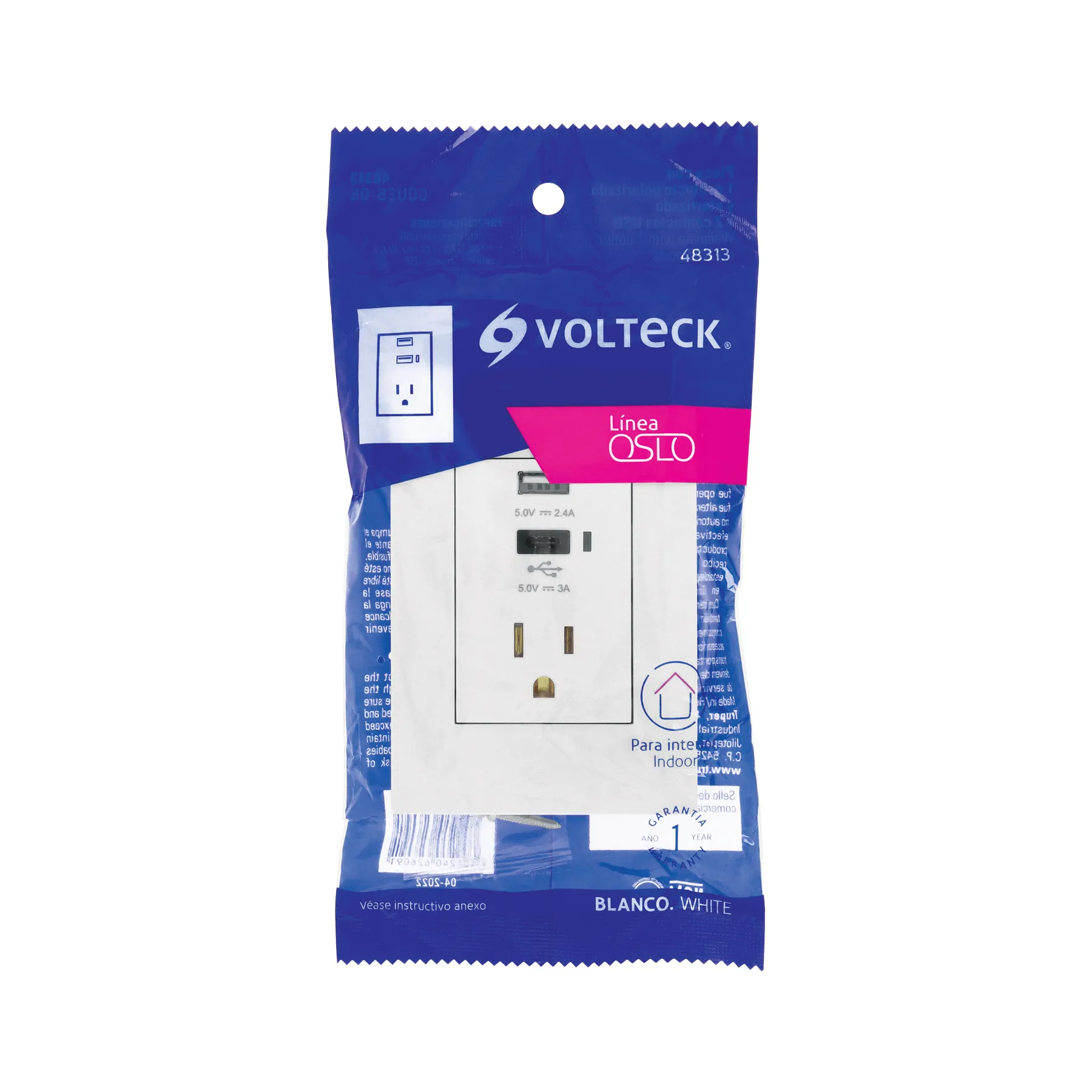 Contacto 2polos + tierra con 2 puertos USB, Oslo, blanco COUSB-OB, Foto 4 Tienda en línea de herramientas Truper