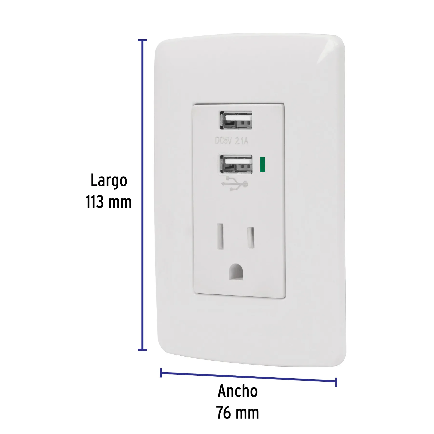 Contacto aterrizado + 2 puertos USB, blanco, línea Italiana COUSB-IB, Foto 2 Tienda en línea de herramientas Truper