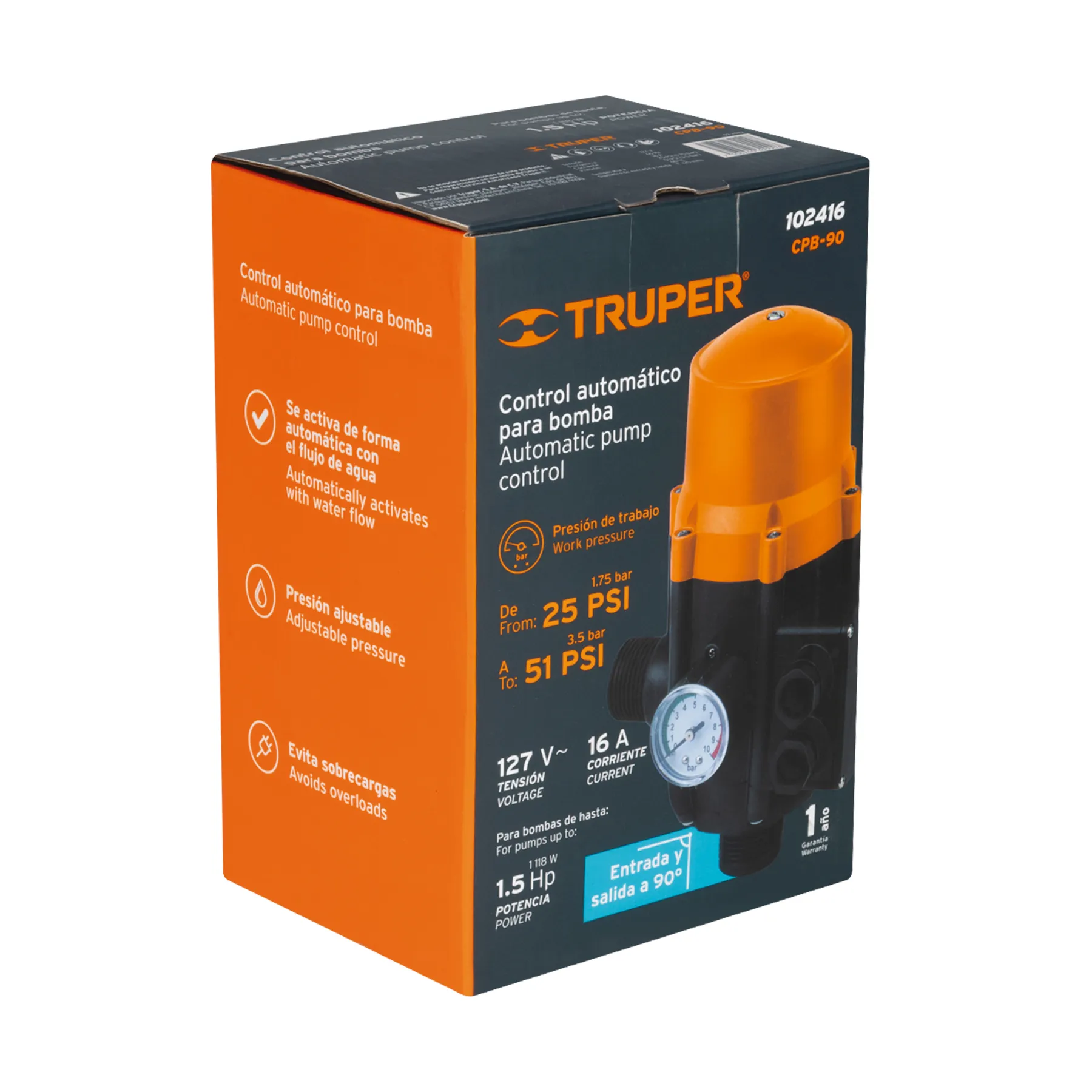 Control automático de presión de bombas para agua, 90° CPB-90, Foto 3 Tienda en línea de herramientas Truper