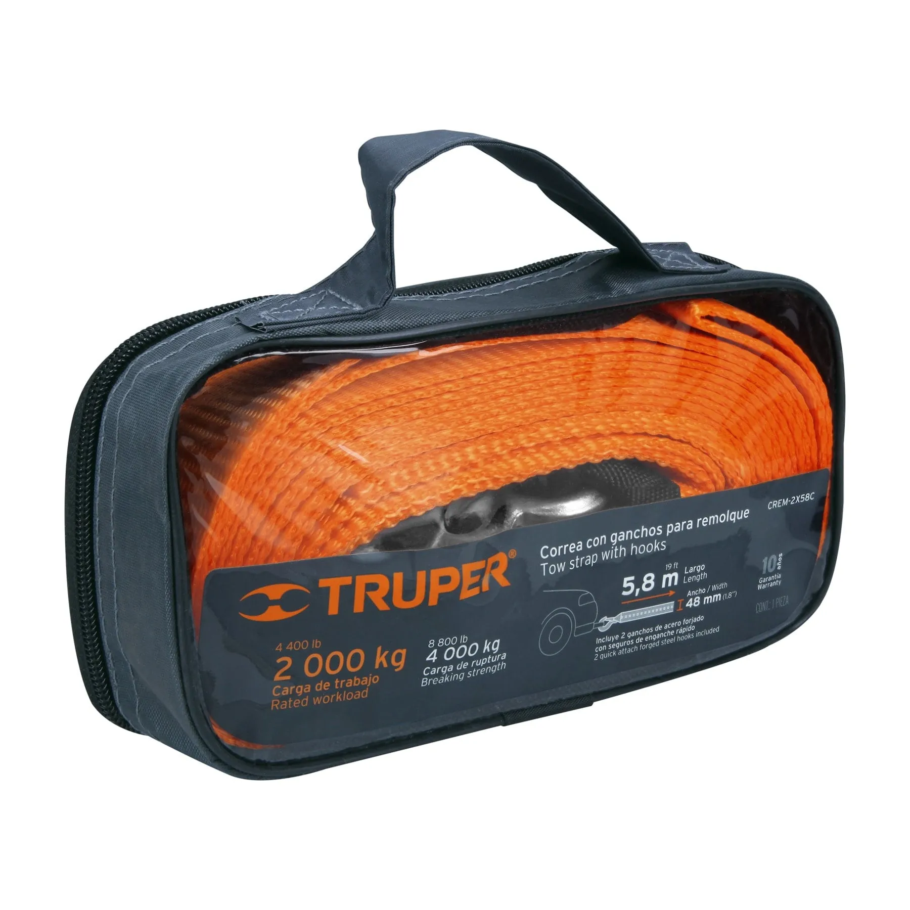 Correa con ganchos para remolque, 48 mm x 5.8 m, Truper CREM-2X58C, Foto 4 Tienda en línea de herramientas Truper