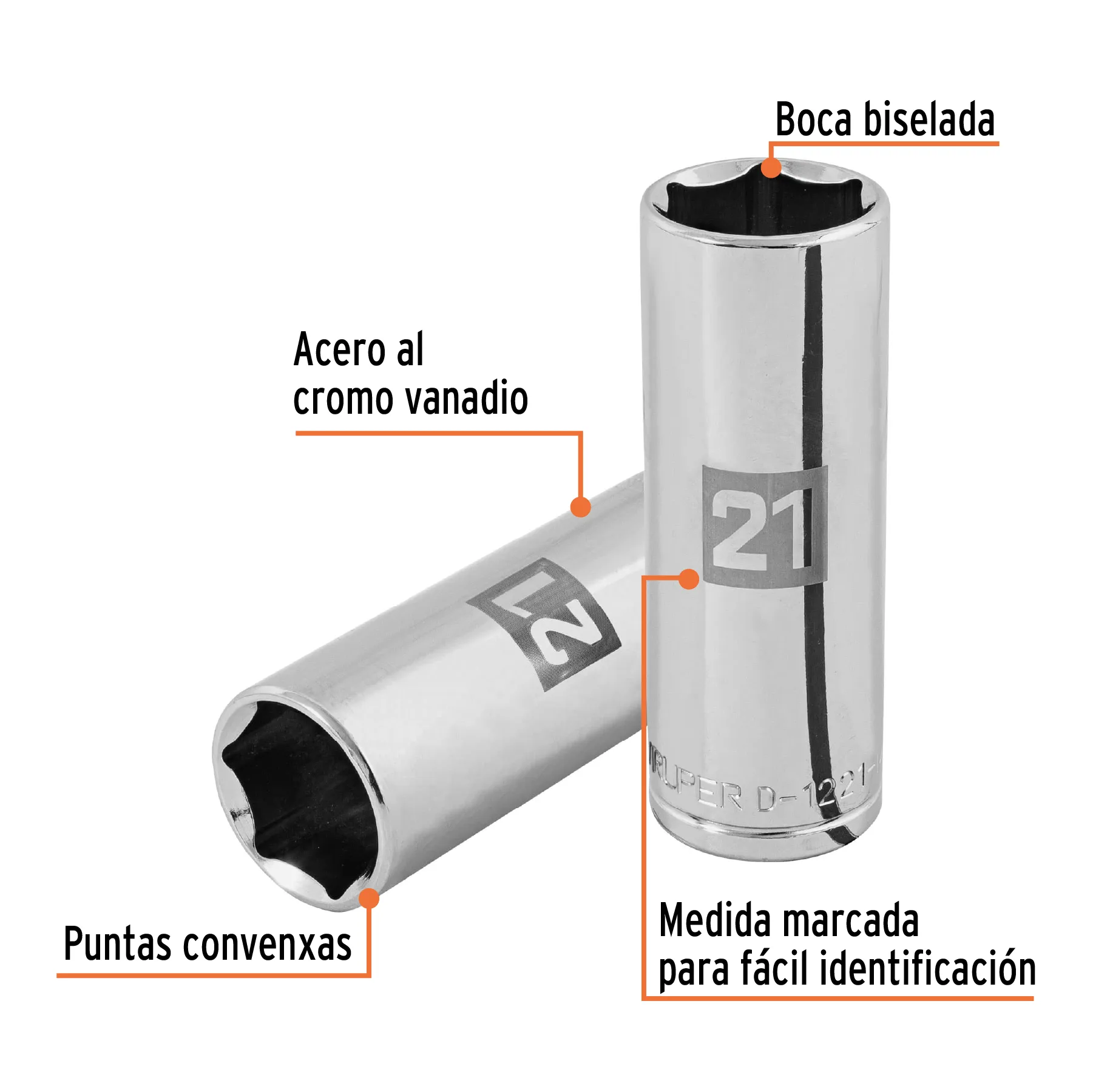 Dado largo de 21 mm, 6 puntas, cuadro 1/2 D-1221-ML, Foto 2 Tienda en línea de herramientas Truper