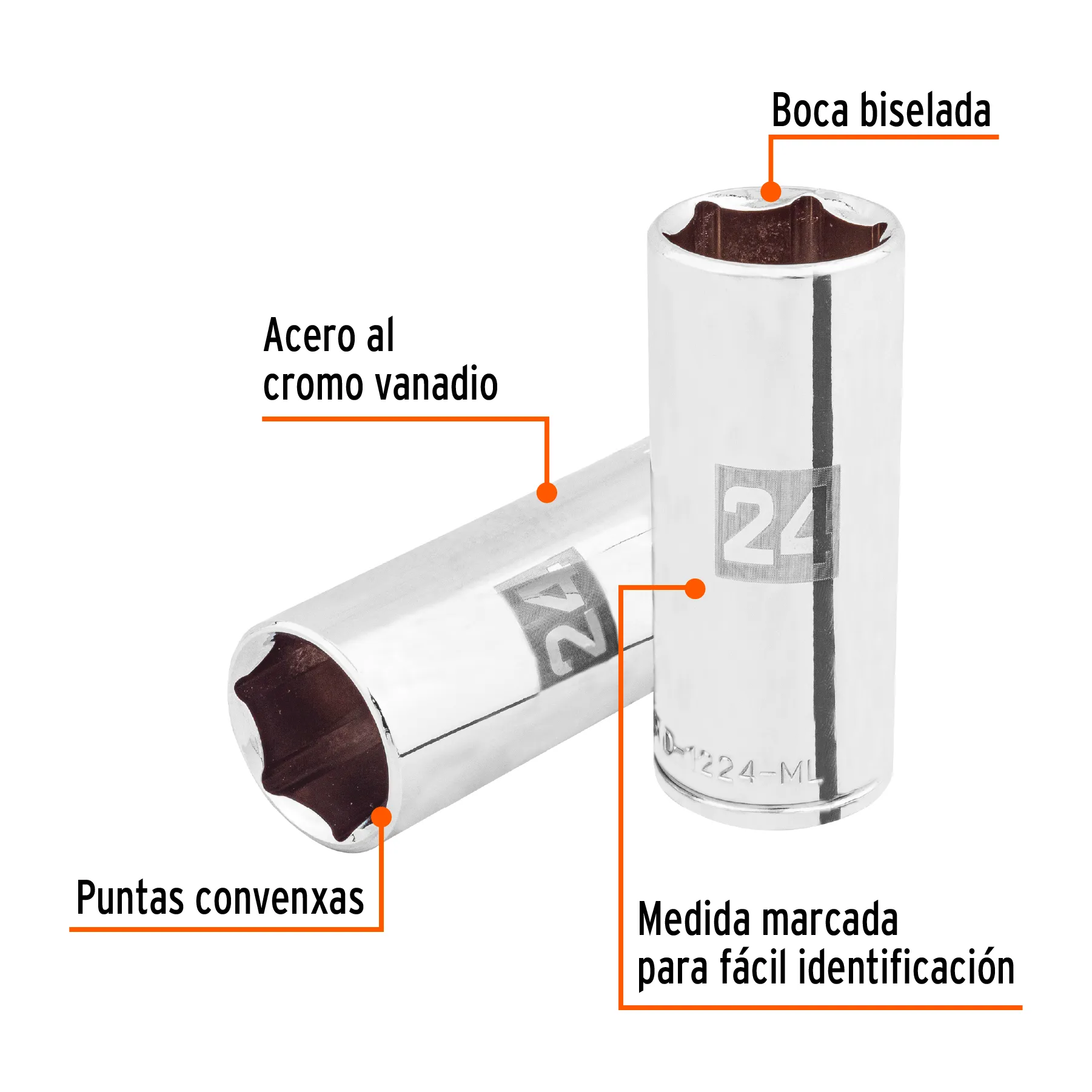 Dado largo de 24 mm, 6 puntas, cuadro 1/2 D-1224-ML, Foto 2 Tienda en línea de herramientas Truper