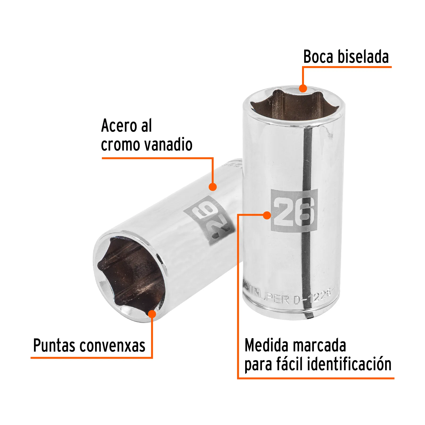 Dado largo de 26 mm, 6 puntas, cuadro 1/2 D-1226-ML, Foto 2 Tienda en línea de herramientas Truper