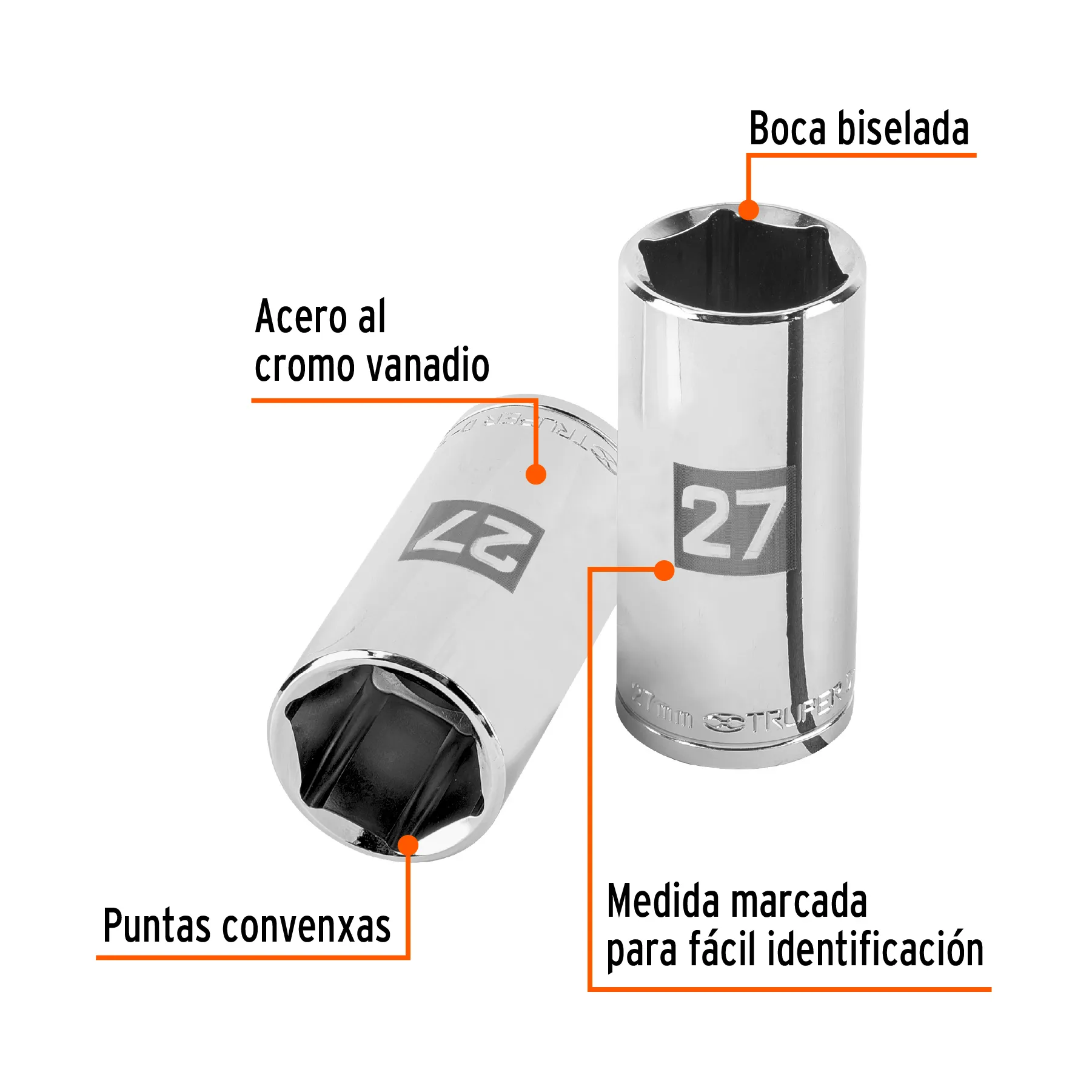 Dado largo de 27 mm, 6 puntas, cuadro 1/2 D-1227-ML, Foto 2 Tienda en línea de herramientas Truper