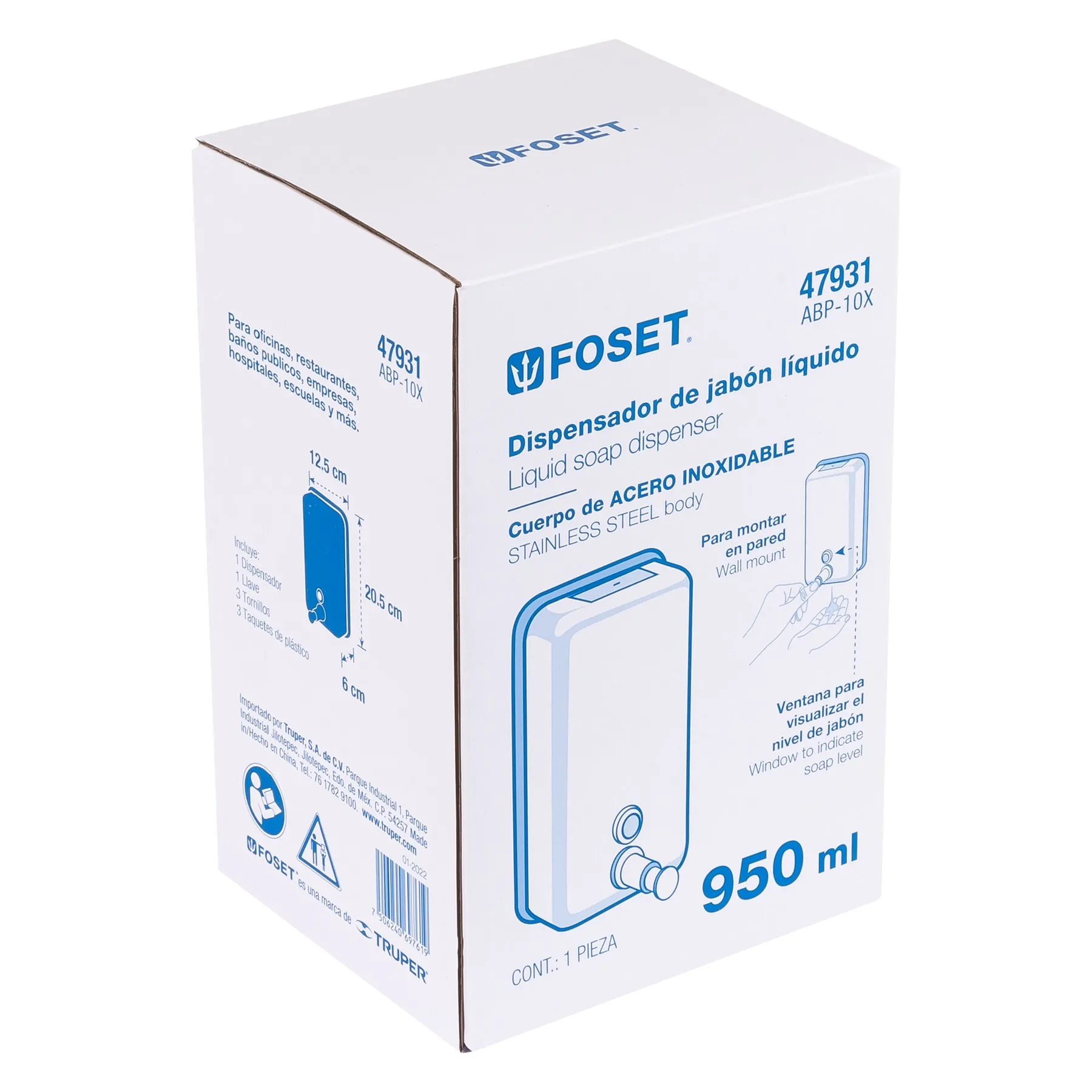 Dosificador de acero inox. para jabón líquido, Foset ABP-10X, Foto 4 Tienda en línea de herramientas Truper