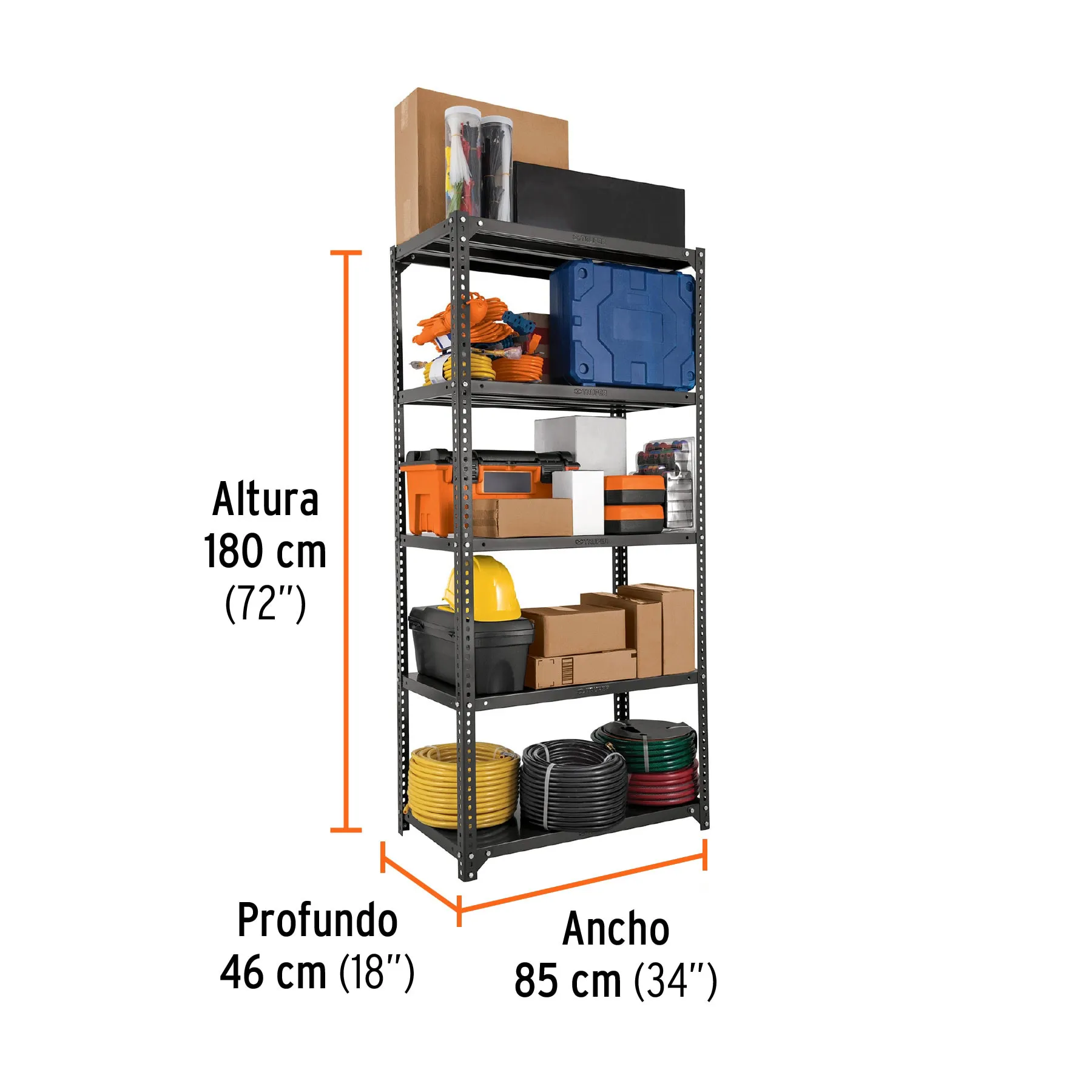 Estante metálico 5 repisas cap. 80 kg, 180 x 46 x 85, Truper R-EST-80, Foto 2 Tienda en línea de herramientas Truper