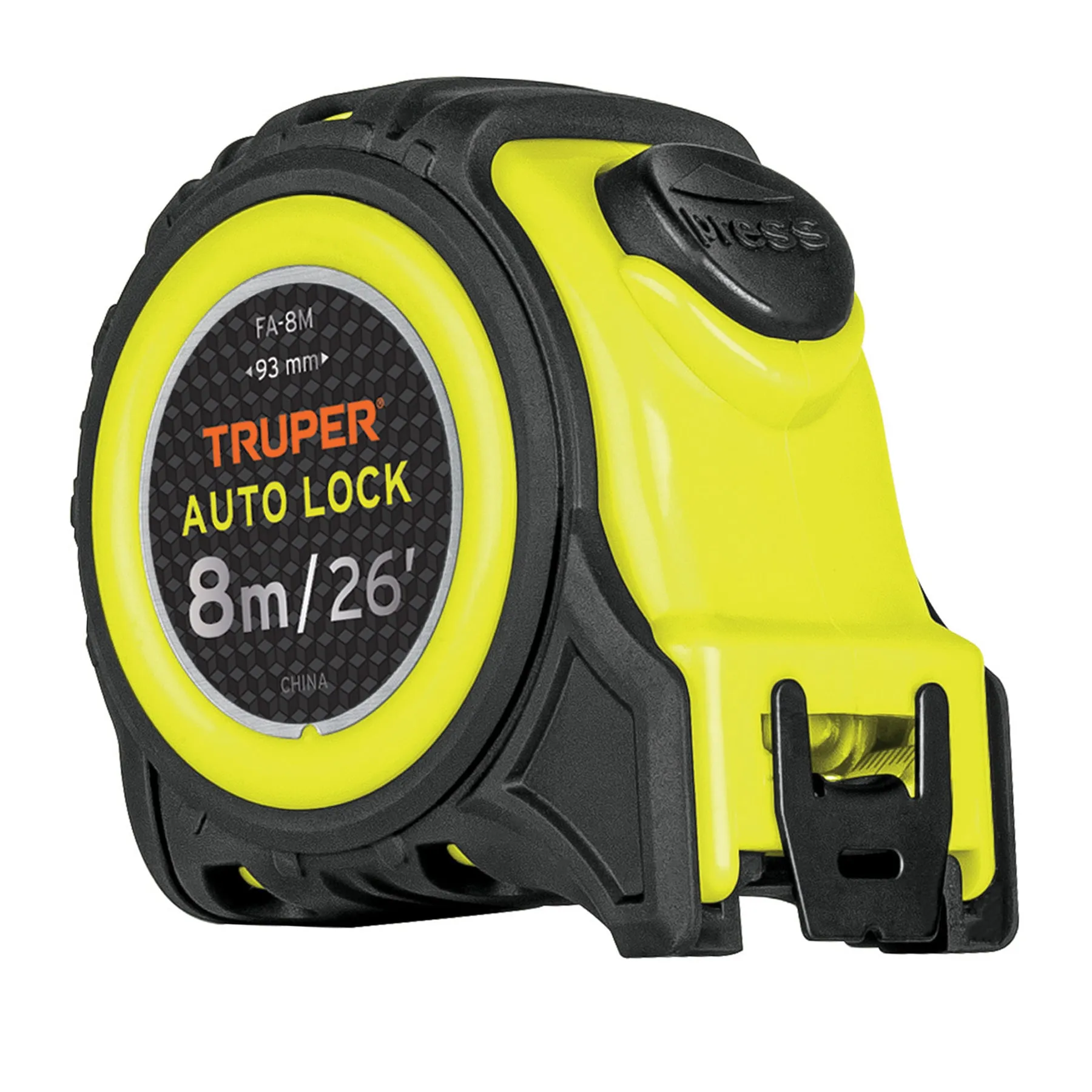Flexómetro Auto-Lock contra impactos 8 m cinta 25 mm, Truper, Foto 1 Tienda en línea de herramientas Truper