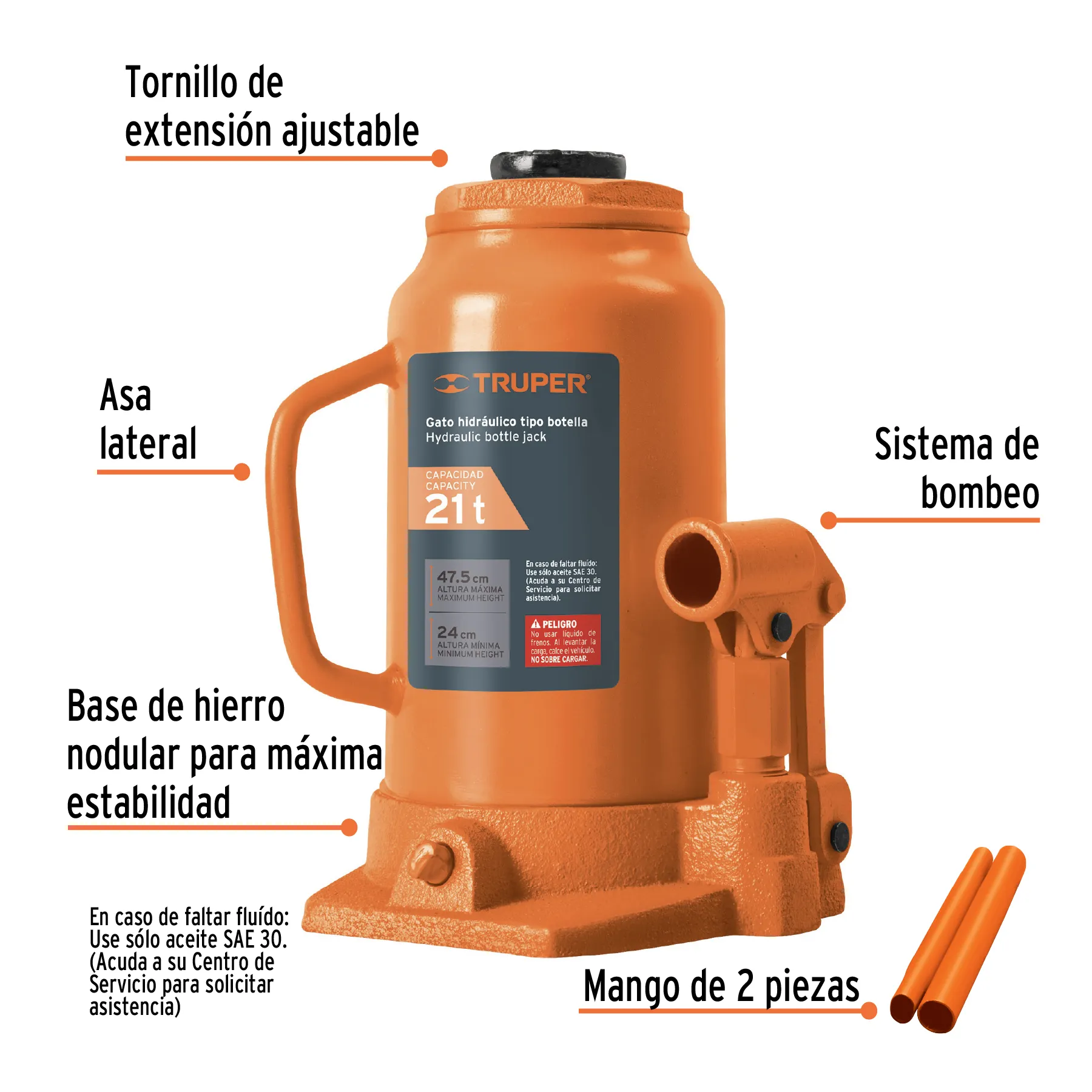 Gato hidráulico de botella de 21Ton, Truper GAT-20, Foto 2 Tienda en línea de herramientas Truper
