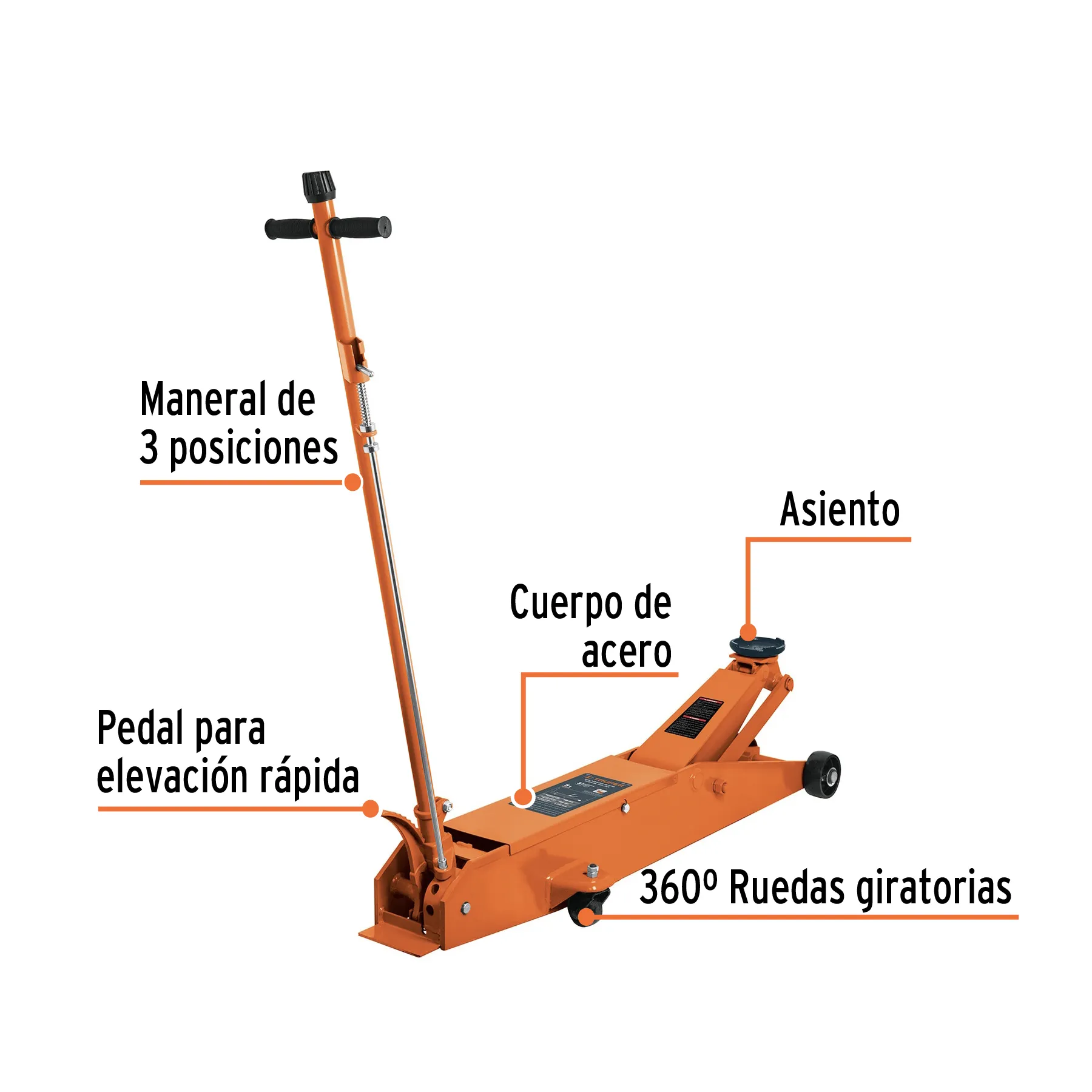 Gato hidráulico de patín 5t profesional, elev rápida, Truper GAPRO-5, Foto 2 Tienda en línea de herramientas Truper