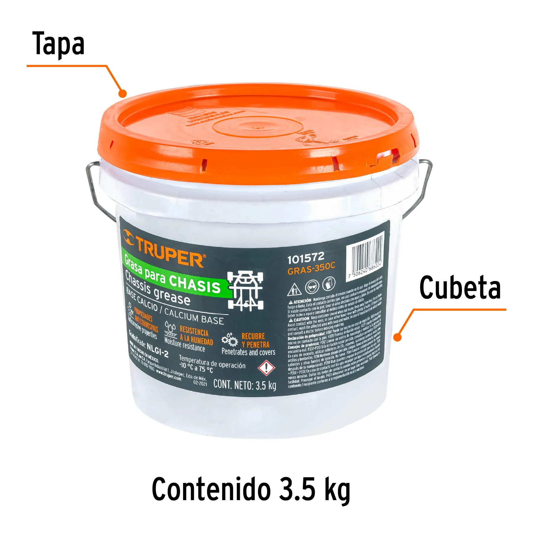 Grasa lubricante para chasis, base calcio, 3.5 kg, Truper GRAS-350C, Foto 2 Tienda en línea de herramientas Truper