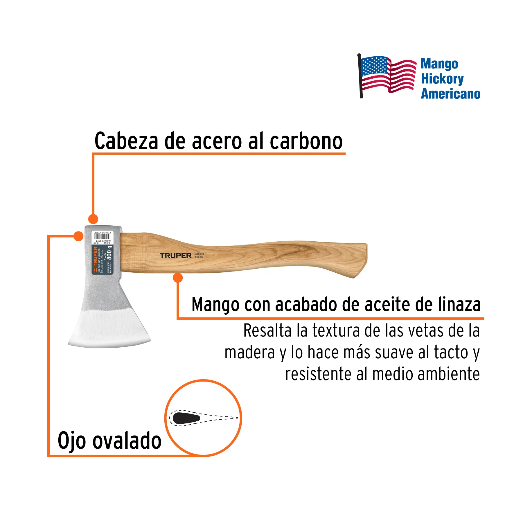 Hacha europea, 800 g, mango hickory 15 HE-800, Foto 2 Tienda en línea de herramientas Truper