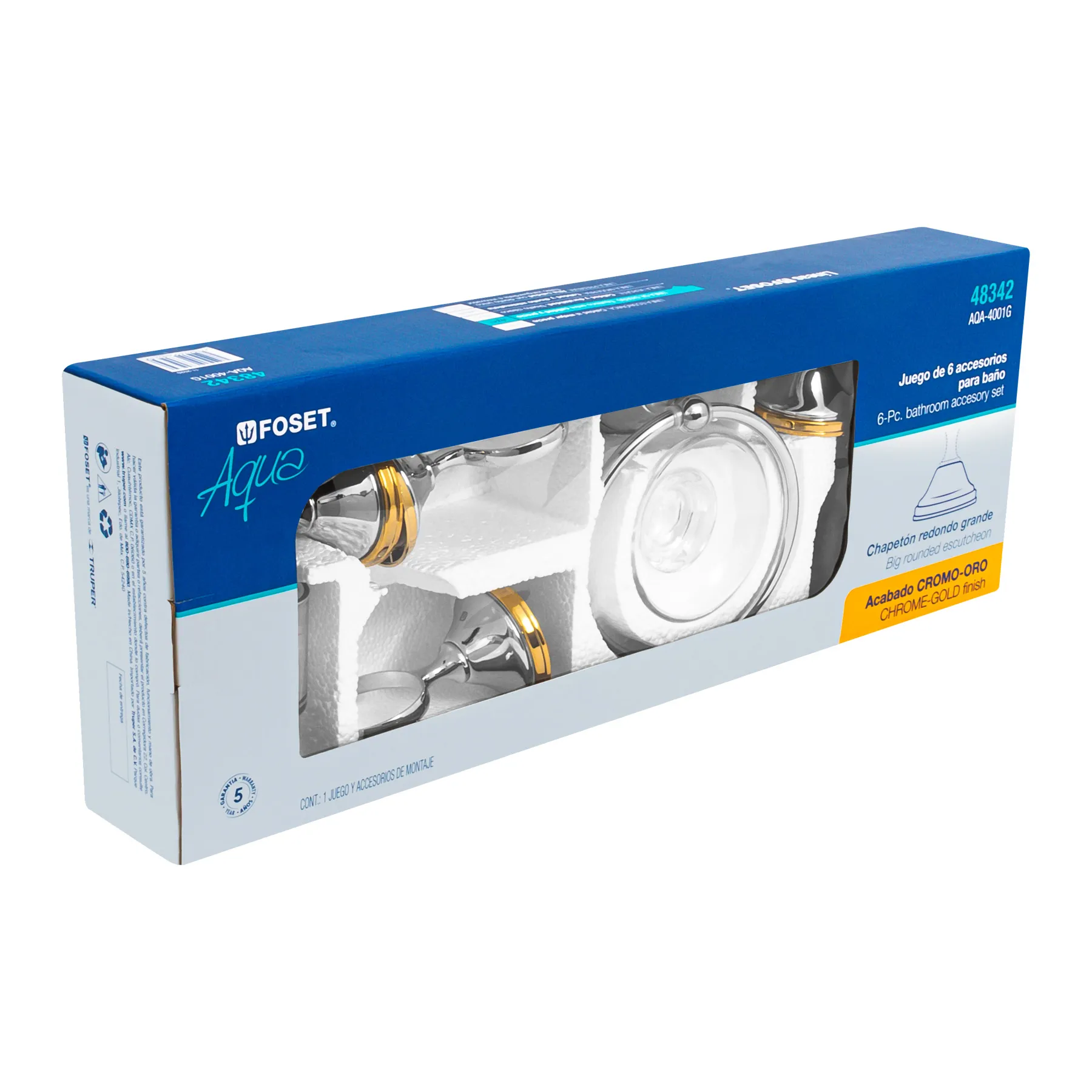Juego 6 acc. p/baño cromo-oro chapetón redondo grande, Aqua AQA-4001G, Foto 4 Tienda en línea de herramientas Truper