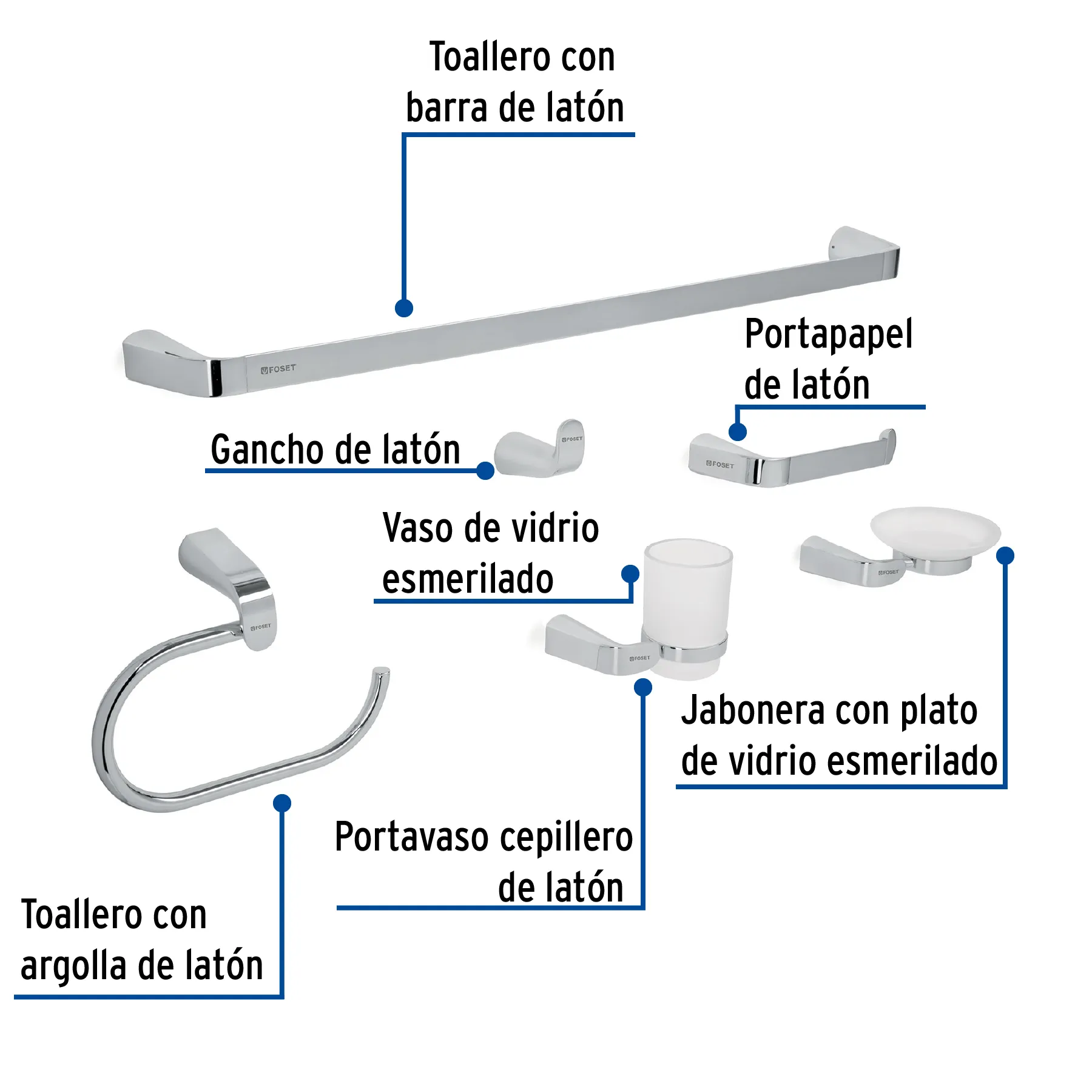Juego de 6 accesorios para baño acabado cromo, Riviera RIA-7000, Foto 2 Tienda en línea de herramientas Truper