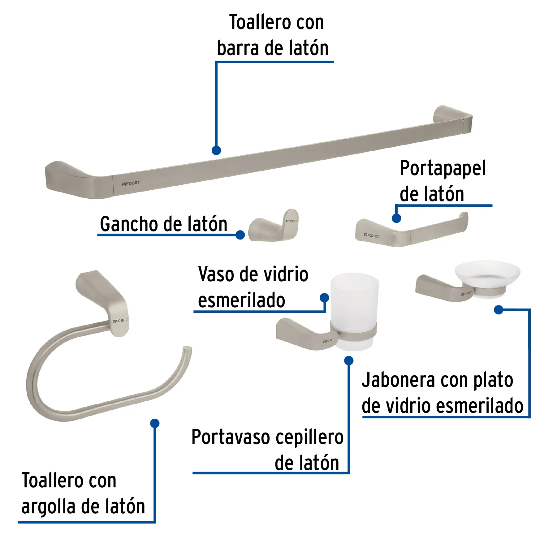 Juego de 6 accesorios para baño acabado satín, Riviera RIA-7000N, Foto 2 Tienda en línea de herramientas Truper