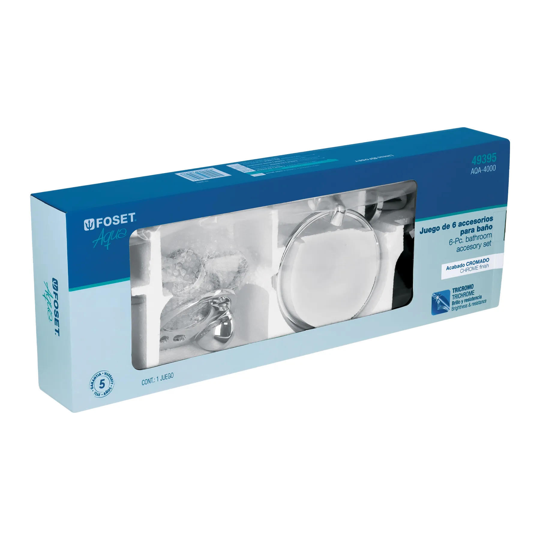 Juego de 6 accesorios para baño metálicos, Foset Aqua AQA-4000, Foto 4 Tienda en línea de herramientas Truper