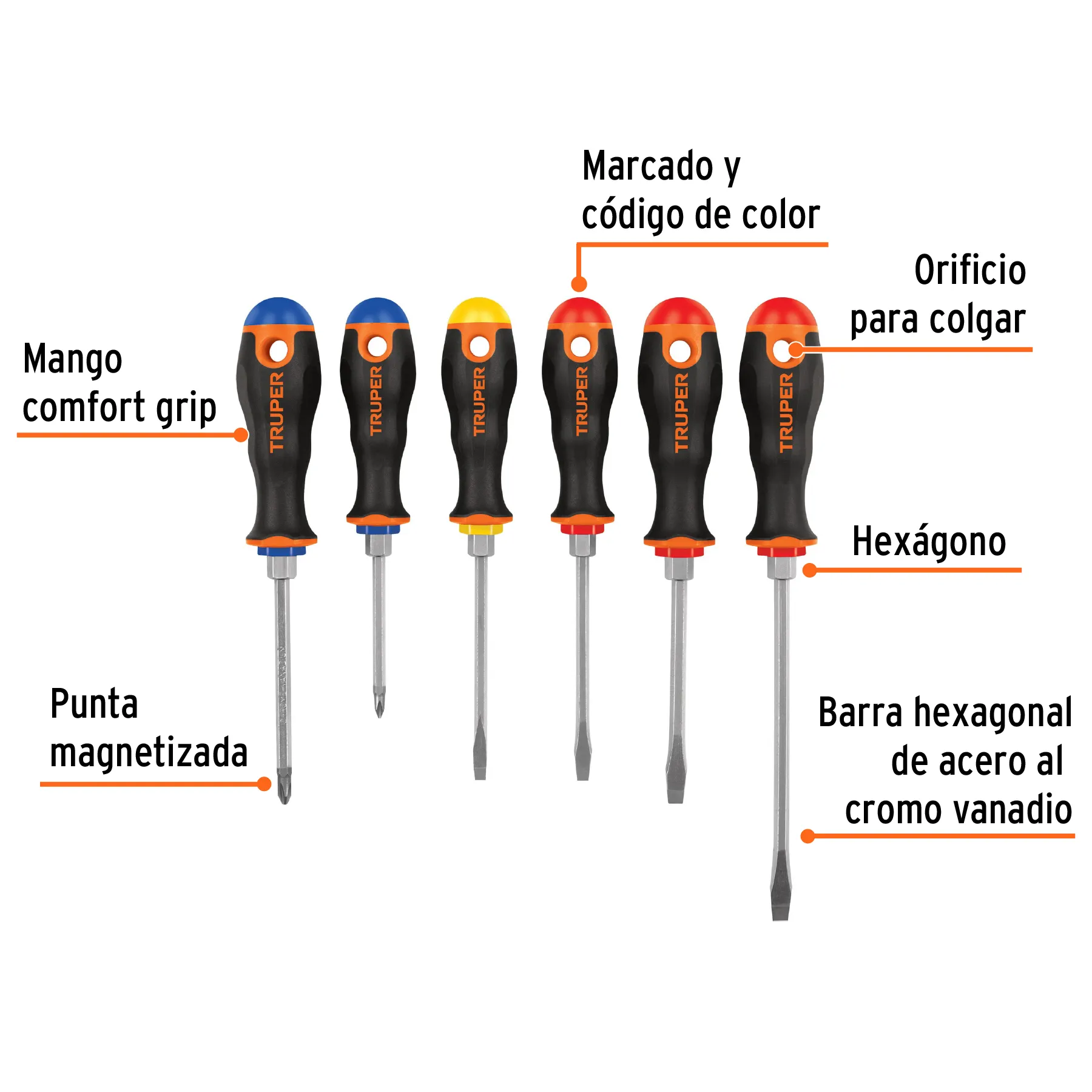 Juego de 6 desarmadores mango Comfort Grip, Truper DTJ-6B, Foto 2 Tienda en línea de herramientas Truper