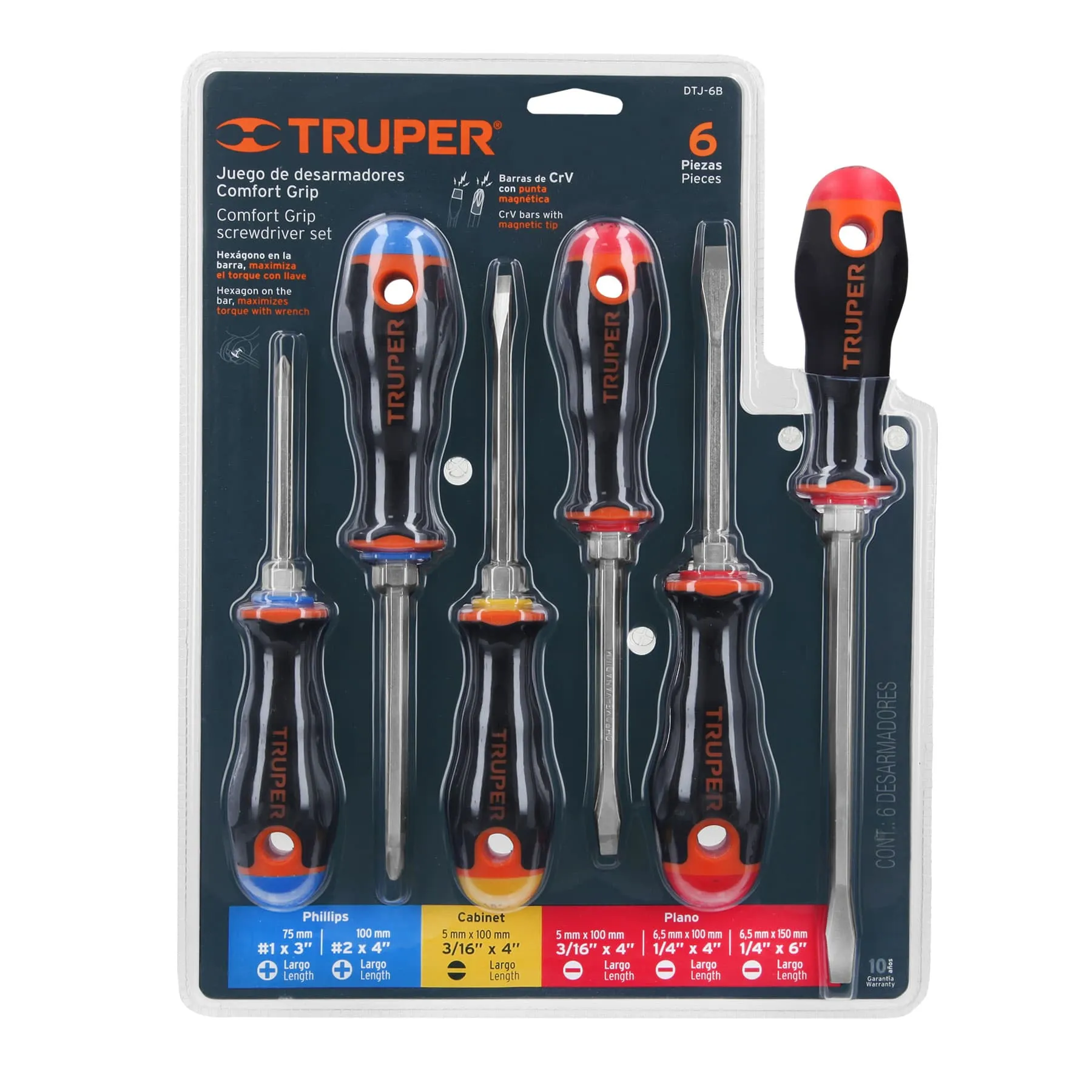 Juego de 6 desarmadores mango Comfort Grip, Truper DTJ-6B, Foto 4 Tienda en línea de herramientas Truper